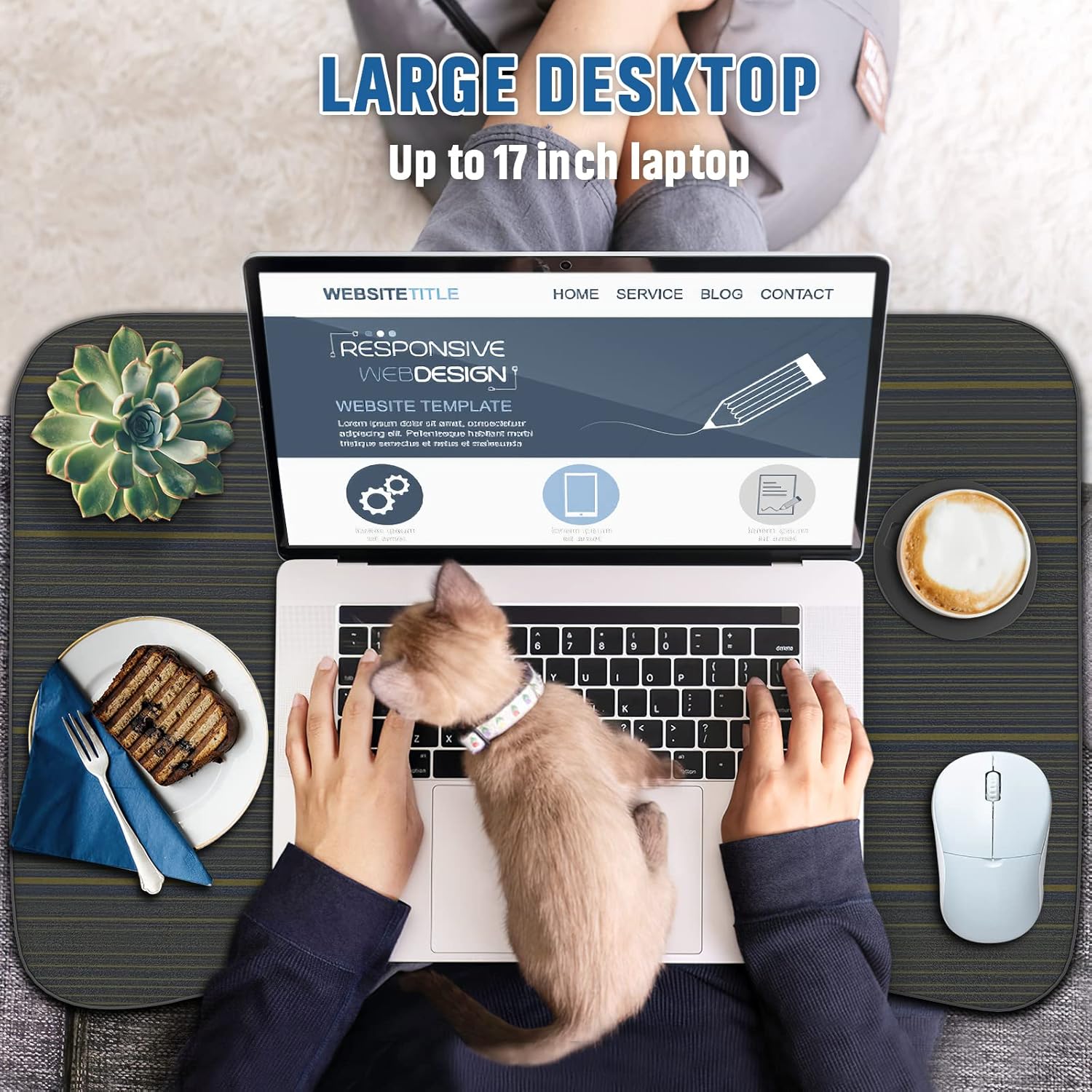 Thumbnail 3 de Zapuno Foldable Laptop Bed Table with Storage Drawer, Cup Holder & Phone/Tablet Slot (Arc Shape)
