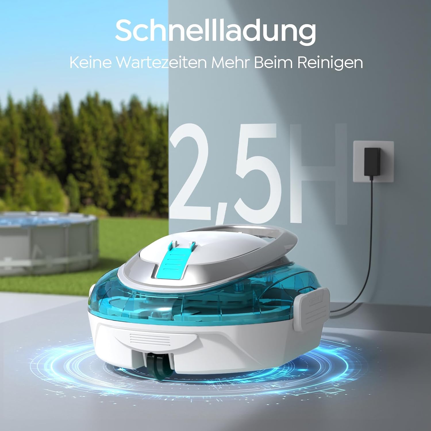 Detalle de BRINBO S2 Poolroboter – Kabelloser Reinigungshelfer für flache Becken bis 80 m²
