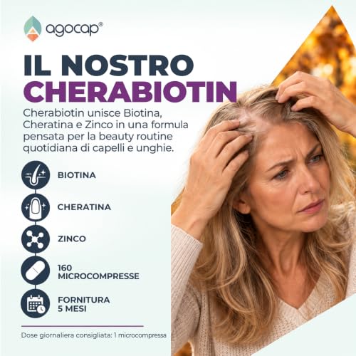 Detalle de Agocap Cherabiotin, integratore per capelli con biotina, cheratina e zinco