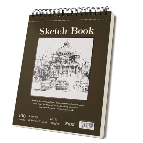 Detalle de Fuxi 9" x 12" Sketch Book, Top Spiral Bound, 100 Sheets (68lb/100gsm) – Dry Media Paper