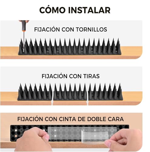 Detalle de Pinchos Antipalomas 5.7 Metros – 20 Pcs Negro de YMYH: ahuyentar palomas y gatos de balcones y fachadas
