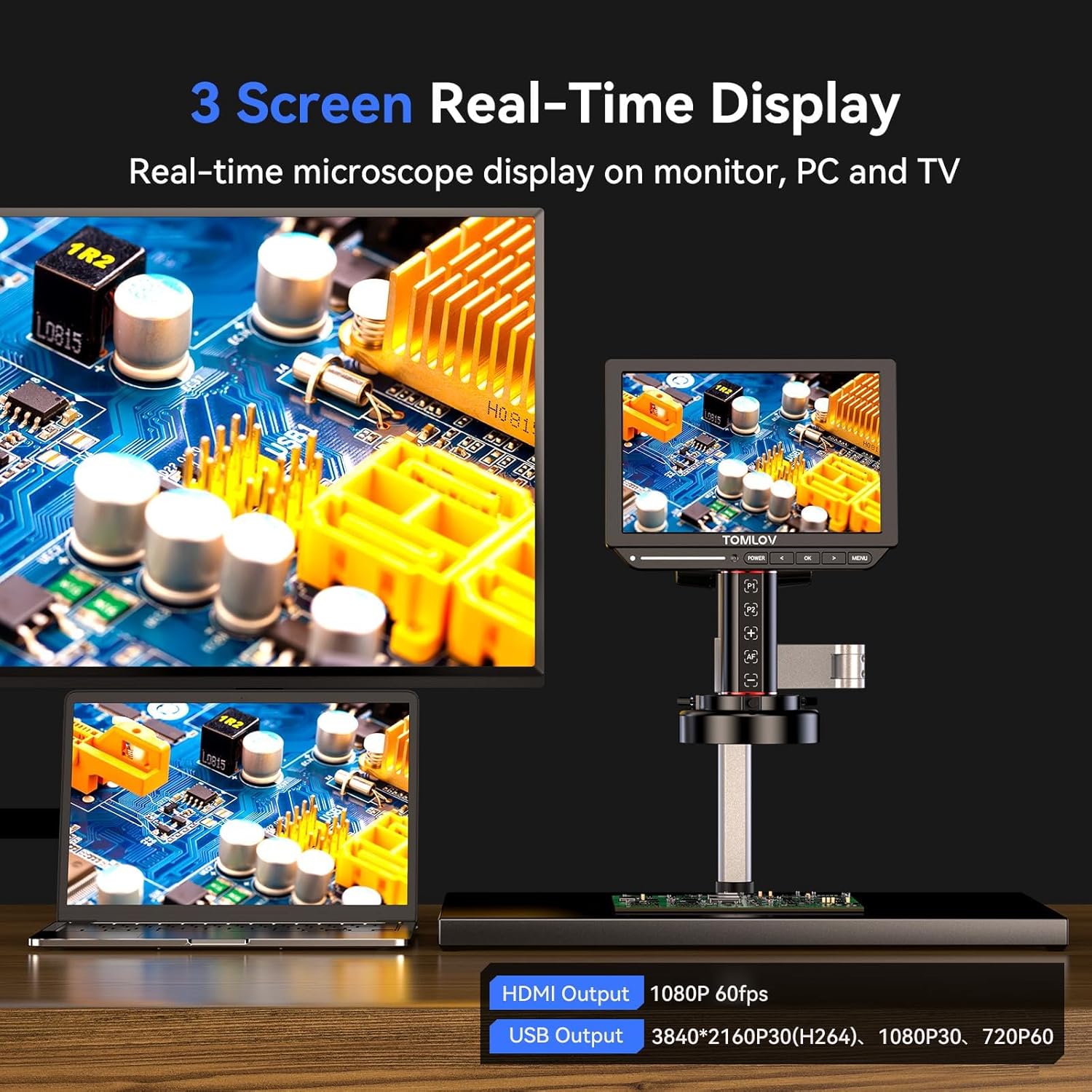 Detalle 2 de TOMLOV TM4K-AF Max 10.1" HDMI Autofocus Digital Microscope (2000X) with Ring Light & 64GB