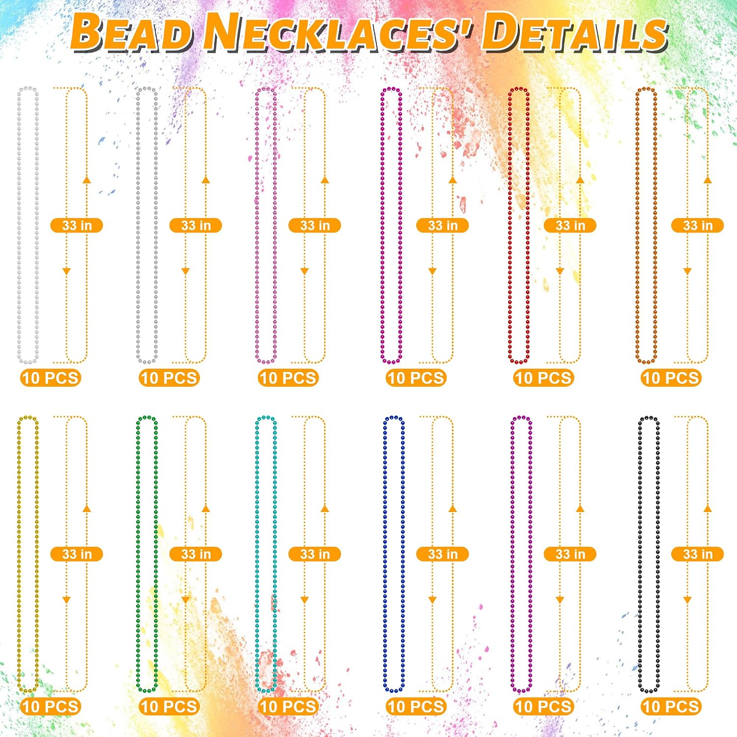 Detalle 2 de Huskein Bead Necklace (120PCS) — 33" Colorful Mardi Gras Beads for Parties, Parades & Costume Throws