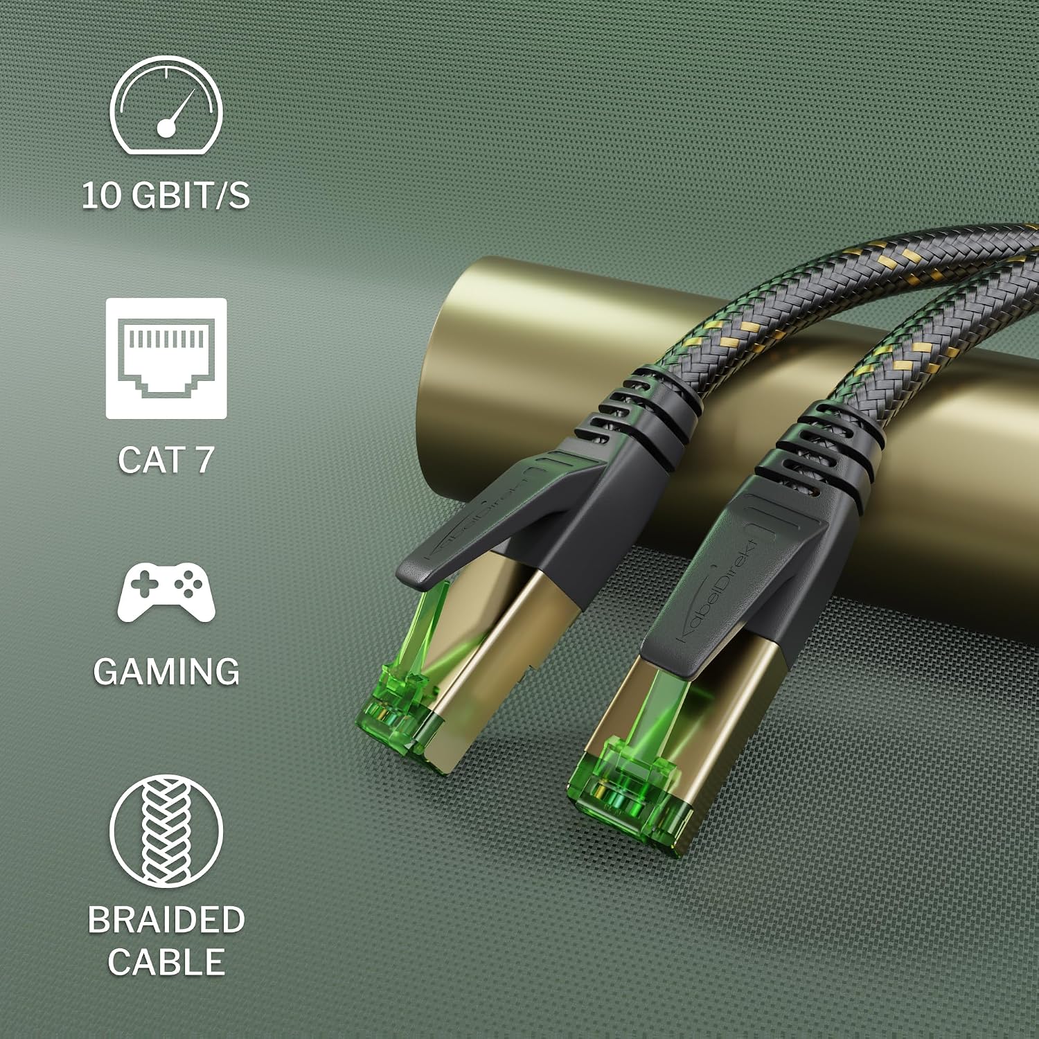 Detalle de KabelDirekt Cat 7 Netzwerkkabel – 2 m, Nylon-Ummantelung, 10 Gbit/s, RJ45, SF/FTP