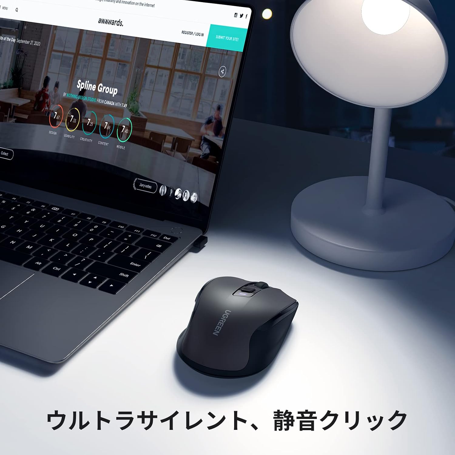 Detalle 2 de UGREEN ワイヤレスマウス 2.4GHz・静音・5段階DPI切替・戻る/進むボタン搭載