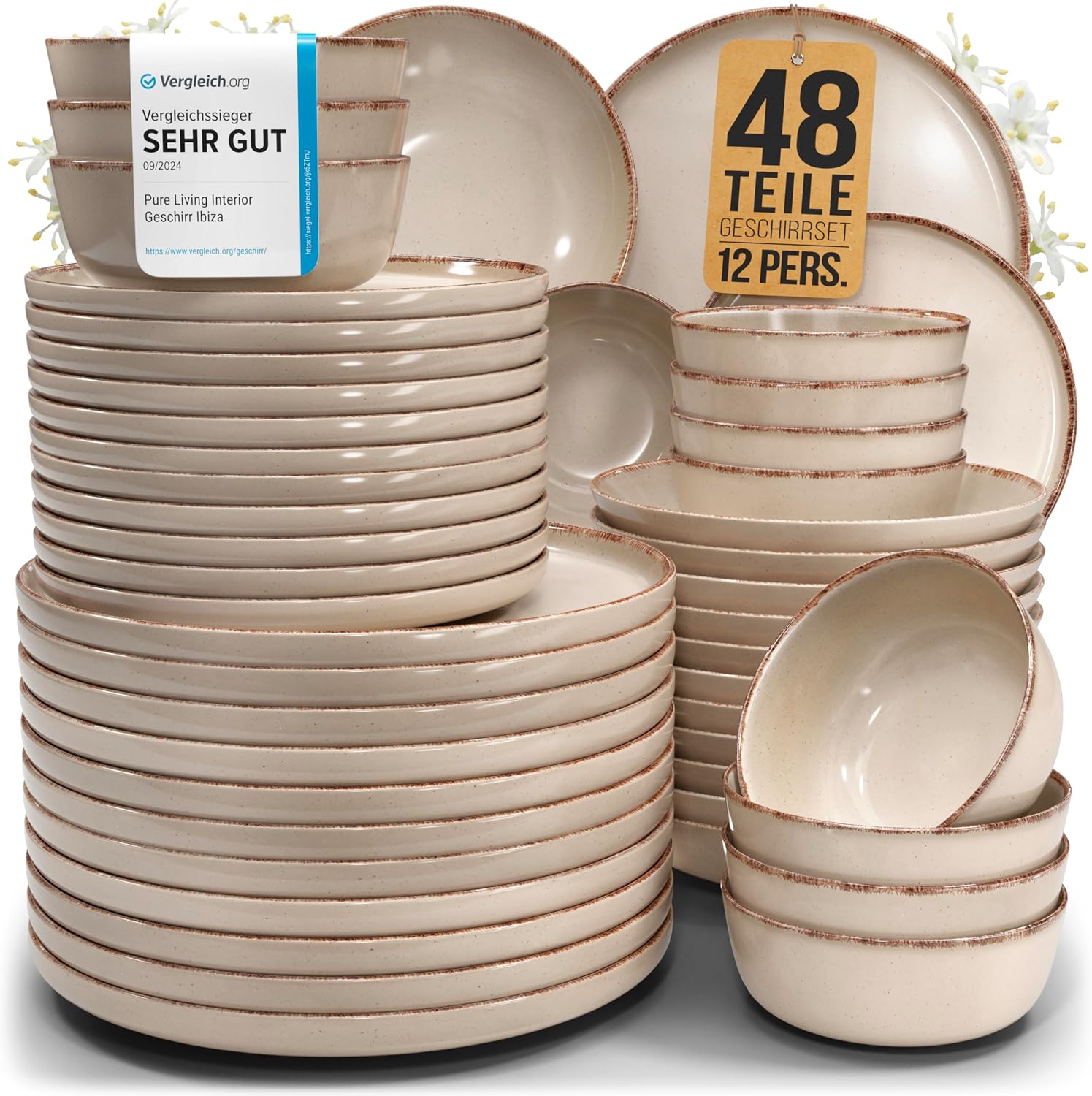 Detalle de Steingut Geschirrset Rustic 48 tlg. für 12