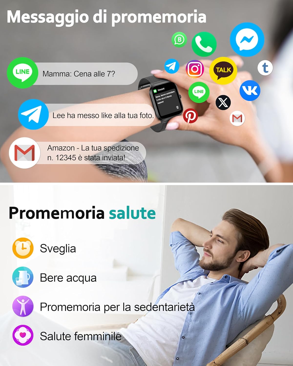 Thumbnail 4 de Popglory Smartwatch Uomo Donna 1.85": fitness avanzato, chiamate e assistente AI