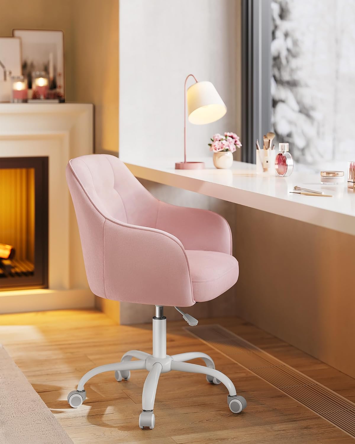 Detalle 2 de SONGMICS Sedia da Studio in Casa OBG019P02: Sedia Girevole Regolabile in Altezza, 110 kg, Rivestimento in velluto, Rosa gelatina