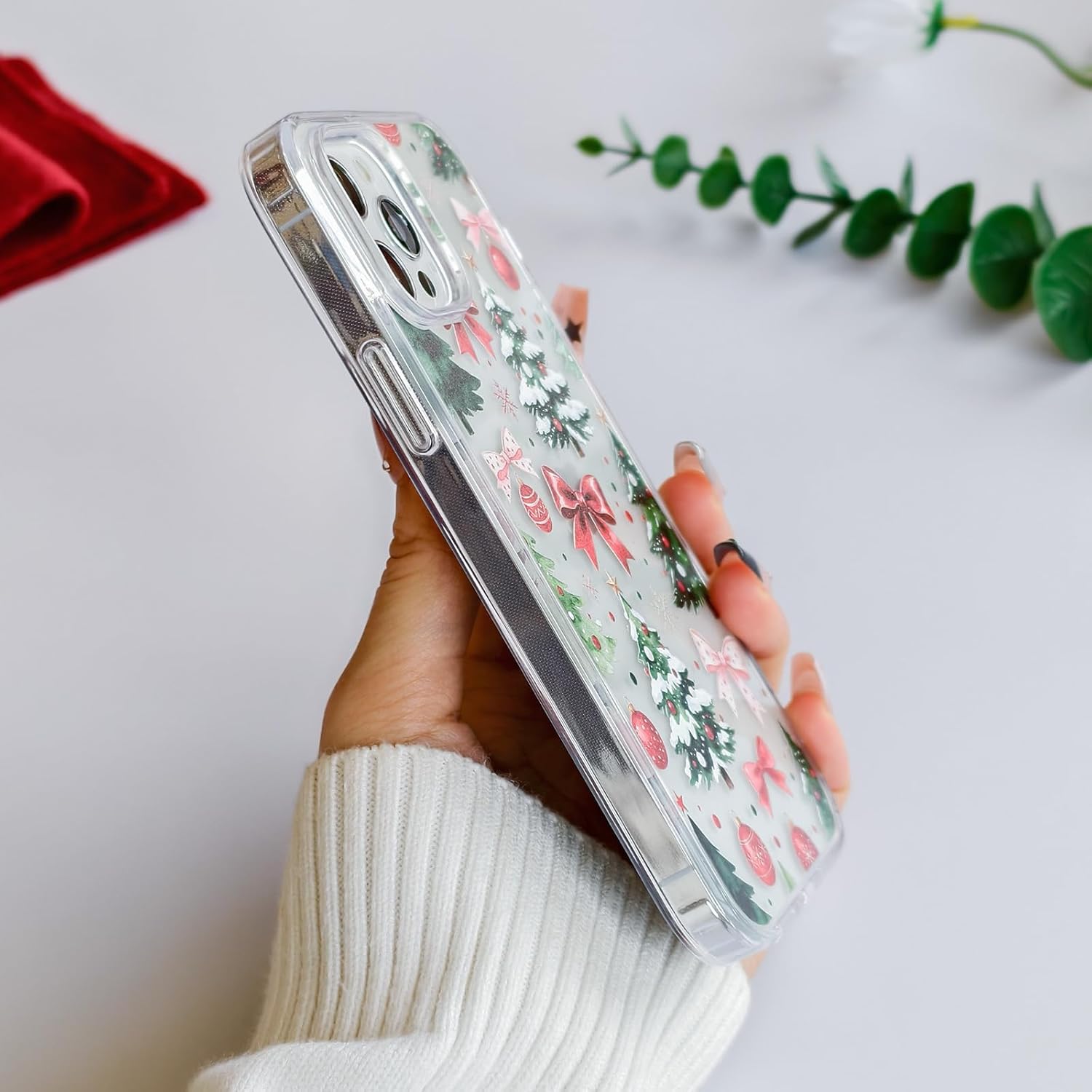 Detalle 2 de HTDSVVV Clear Case for iPhone 12/12 Pro, Christmas Tree & Bow Print
