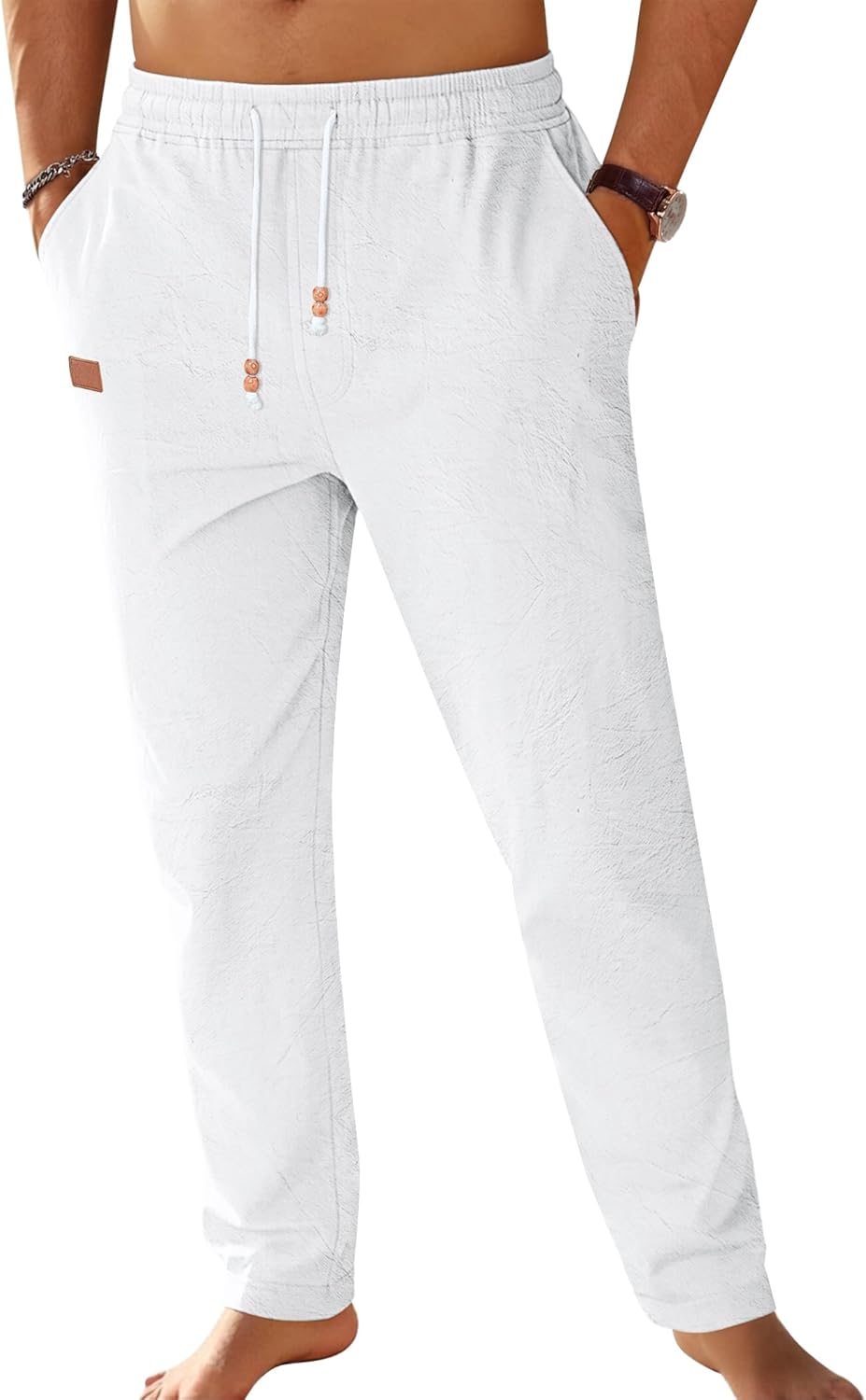 Detalle de Pantalon en lin pour homme TARAINYA — taille ajustable, poches discrètes et allure estivale décontractée