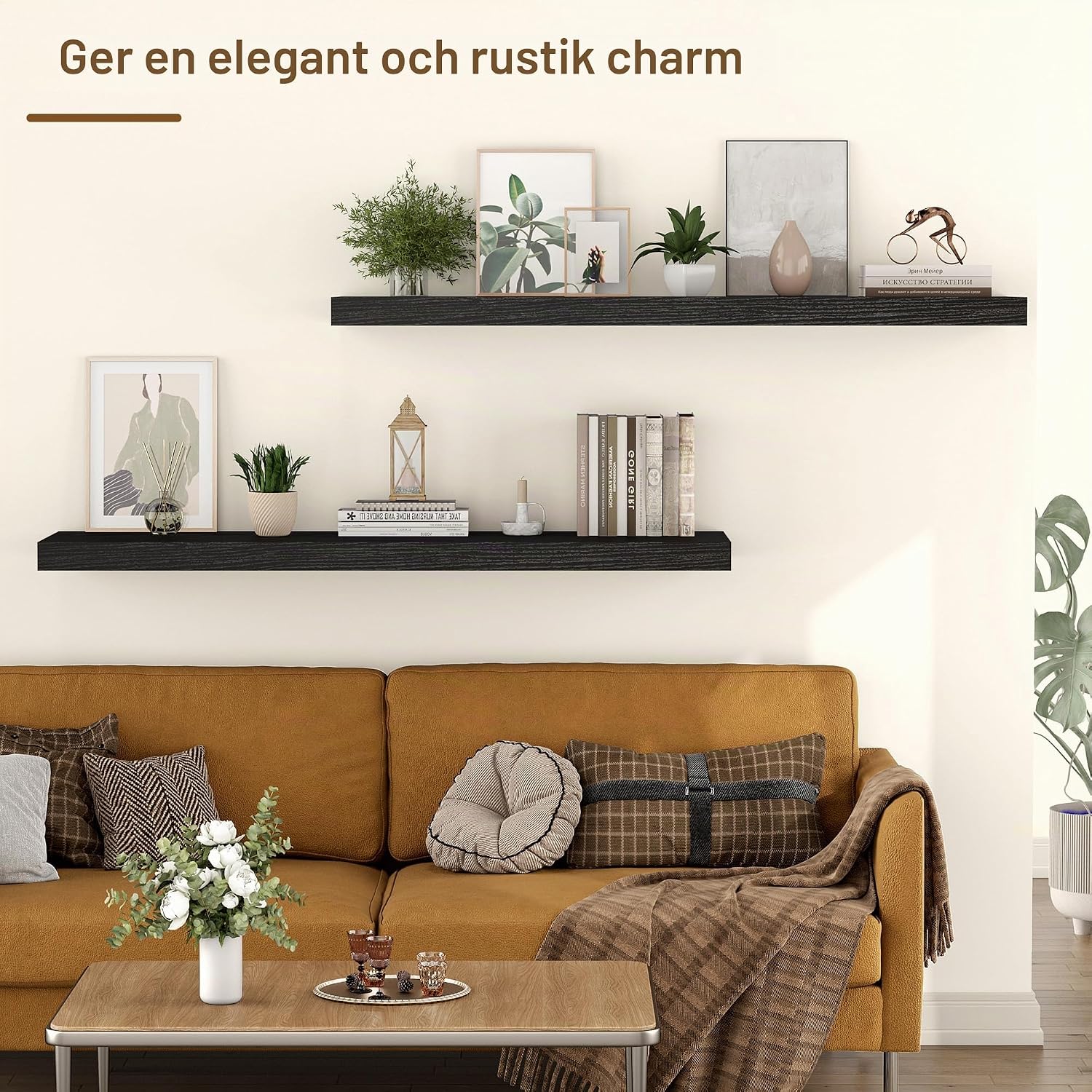 Detalle 2 de Feihorrm FHS1UK-FS-N5 flytande vägghyllor, 91 cm, 30,5 cm djupa, svarta, 2-pack