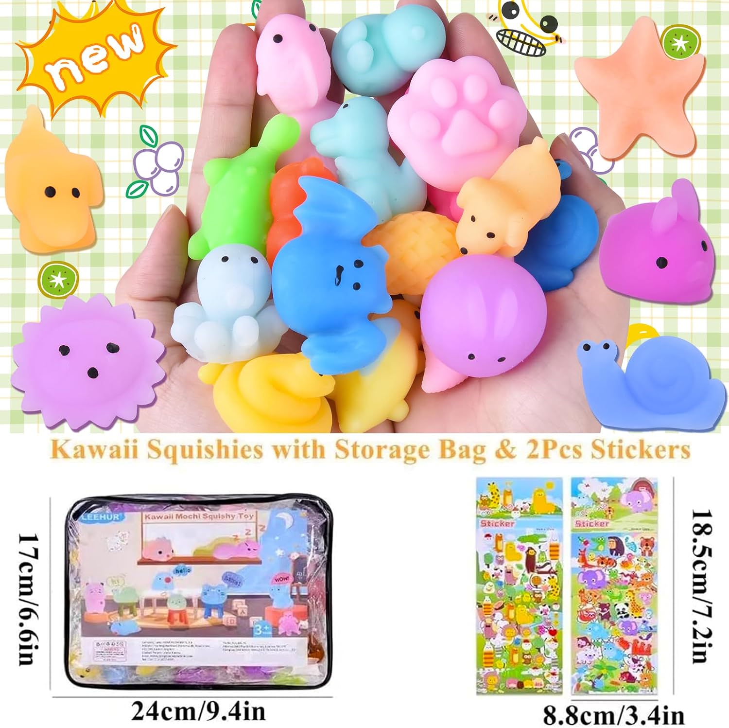 Thumbnail 2 de LEEHUR 100PCS Kawaii Squishies Mochi Squishy Toys (Mini Fidget Stress Relief) with Storage Bag