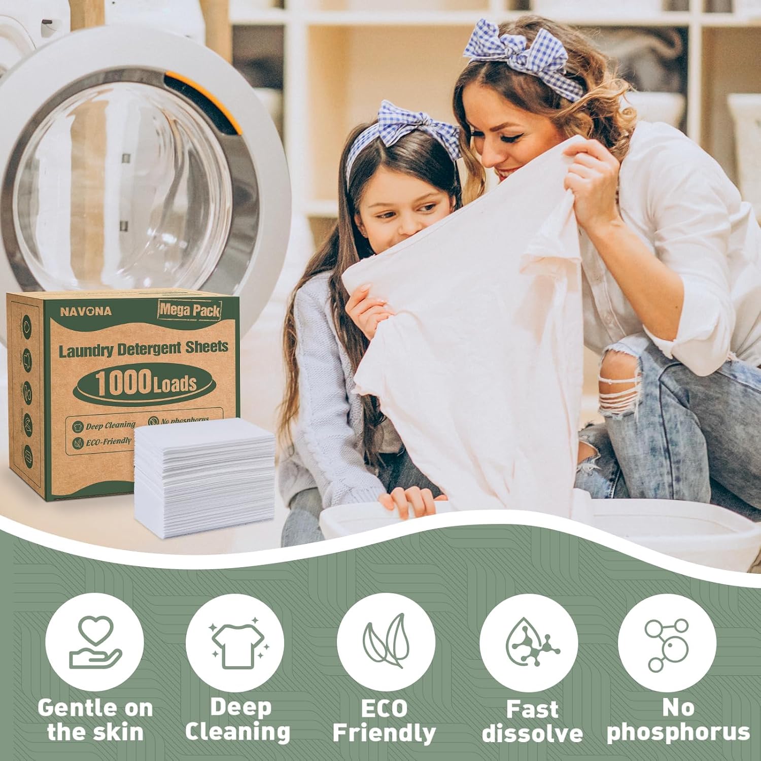 Detalle de Navona 1000 Loads Mega Pack Laundry Detergent Sheets, Fresh Scent
