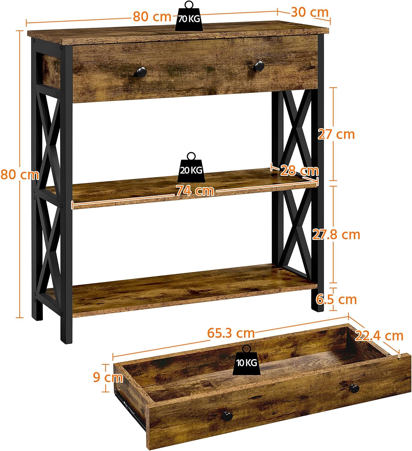 Thumbnail 2 de Yaheetech Tavolo Consolle Vintage 80×30×80 cm