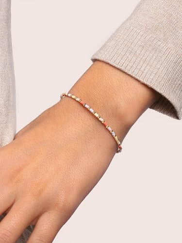 Detalle 2 de SINGULARU Pulsera Floral Colors: acero con baño oro 18Kt y detalles en Miyuki