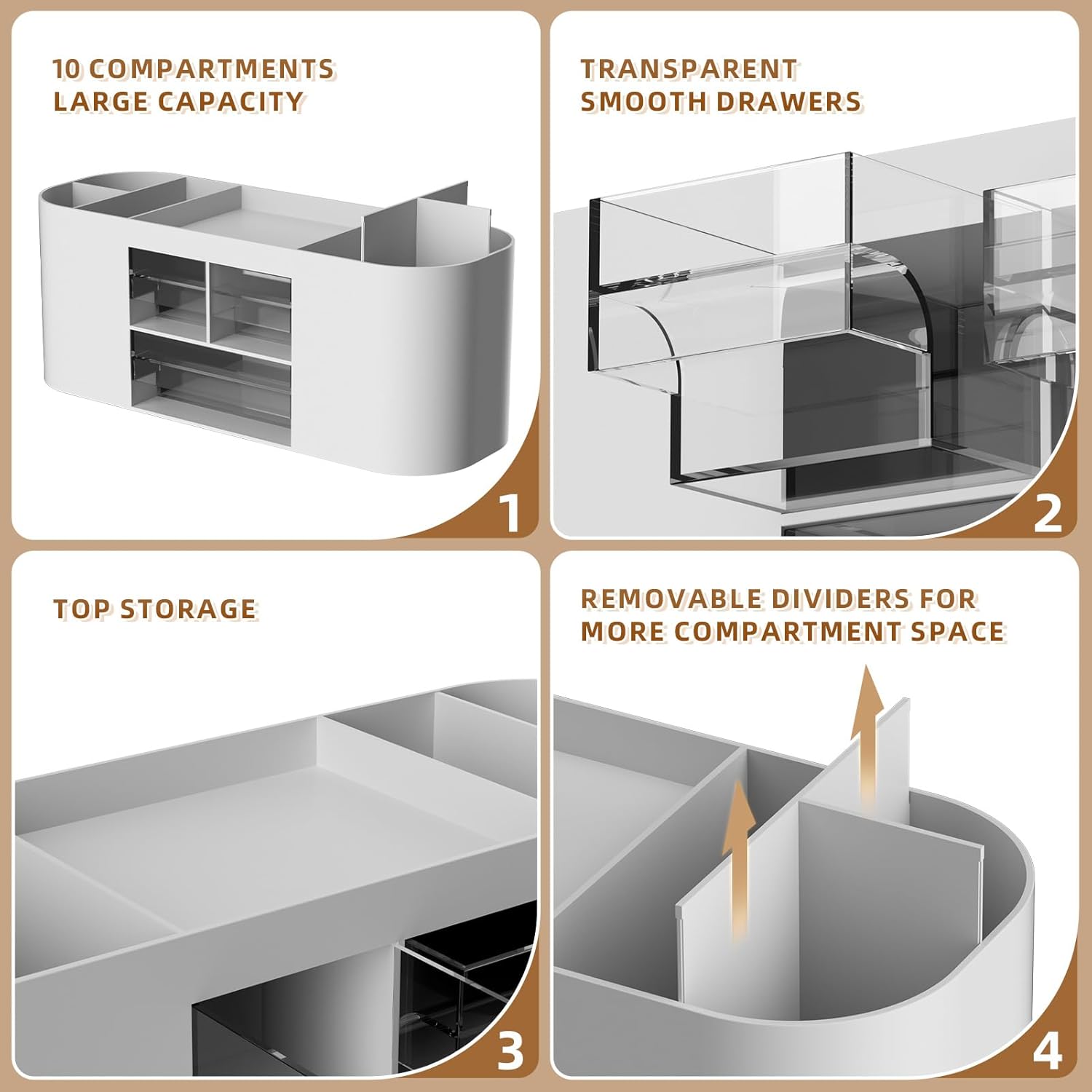Thumbnail 3 de Marbrasse Schreibtisch Organizer mit 3 Schubladen – 7 Fächer, PS-Material, Grau