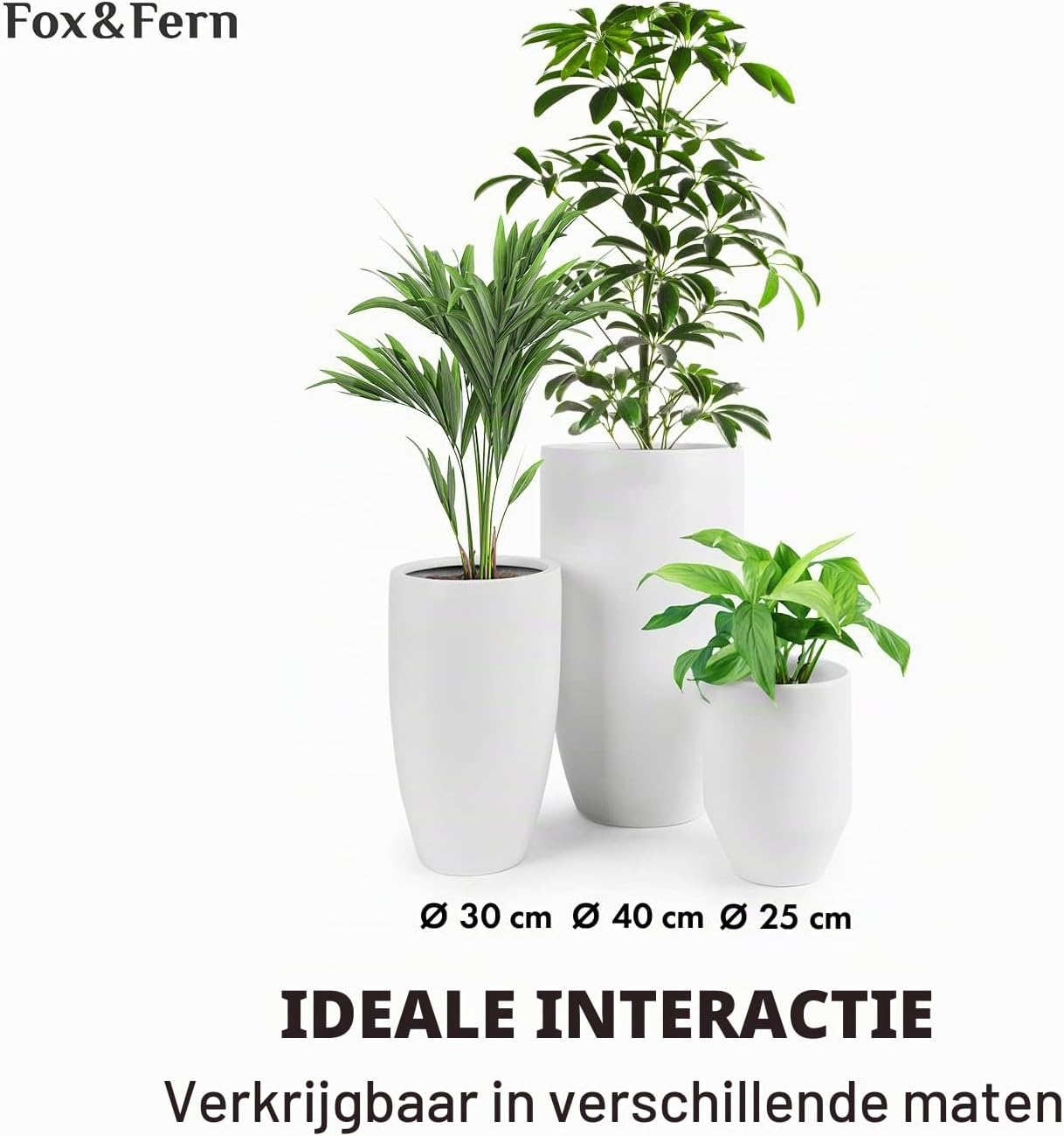Thumbnail 5 de Fox & Fern plantenpot 25 cm, wit, UV- en vorstbestendig met afvoerplug