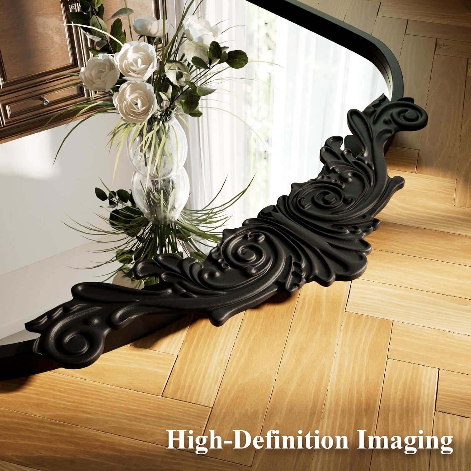 Detalle 2 de HARRITPURE Vintage Arched Full-Length Mirror, 64" x 21", Black Aluminum Frame