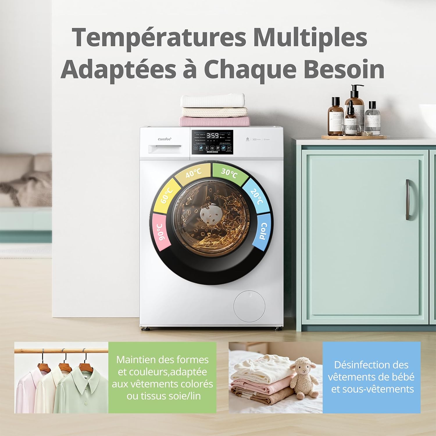 Thumbnail 6 de COMFEE Lave-Linge 10 kg CFE12EW100/W-FR — lavage puissant, programmes laine et vapeur