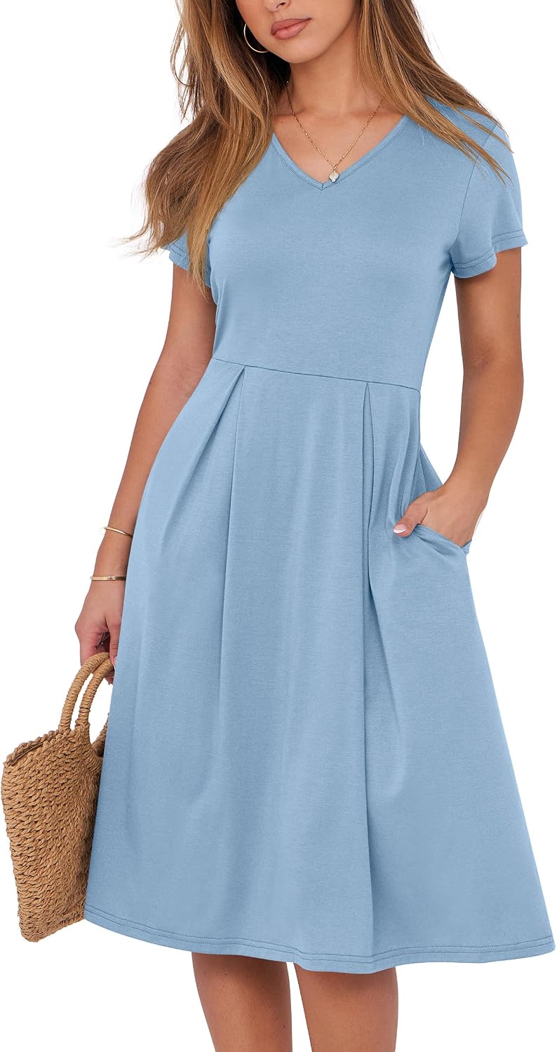 Thumbnail 6 de ANRABESS Women Summer Dress: V-Neck A-Line Midi with Pocket