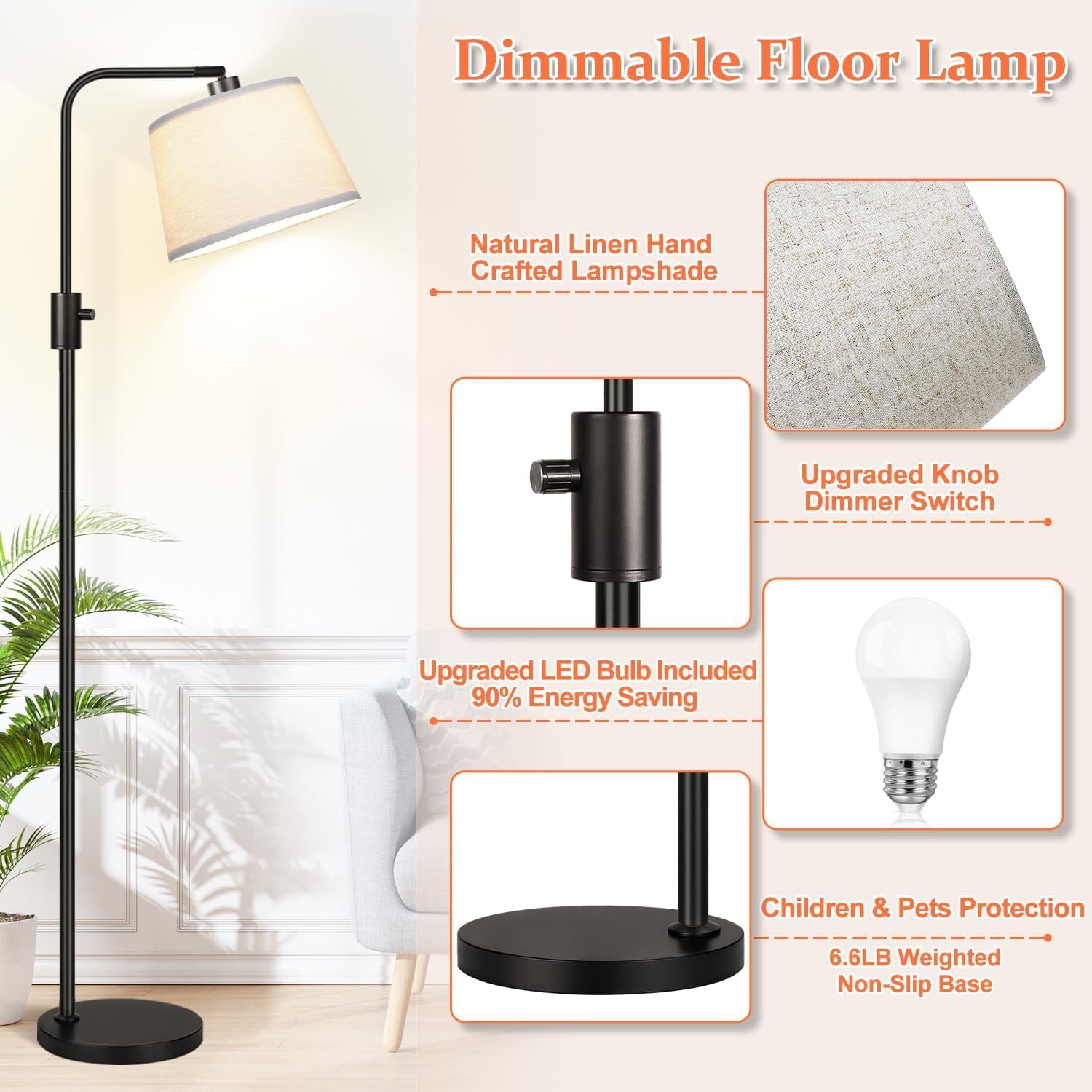 Thumbnail 4 de {Upgraded} Dimmable Arc Floor Lamp with 1000 Lumens LED Bulb Included