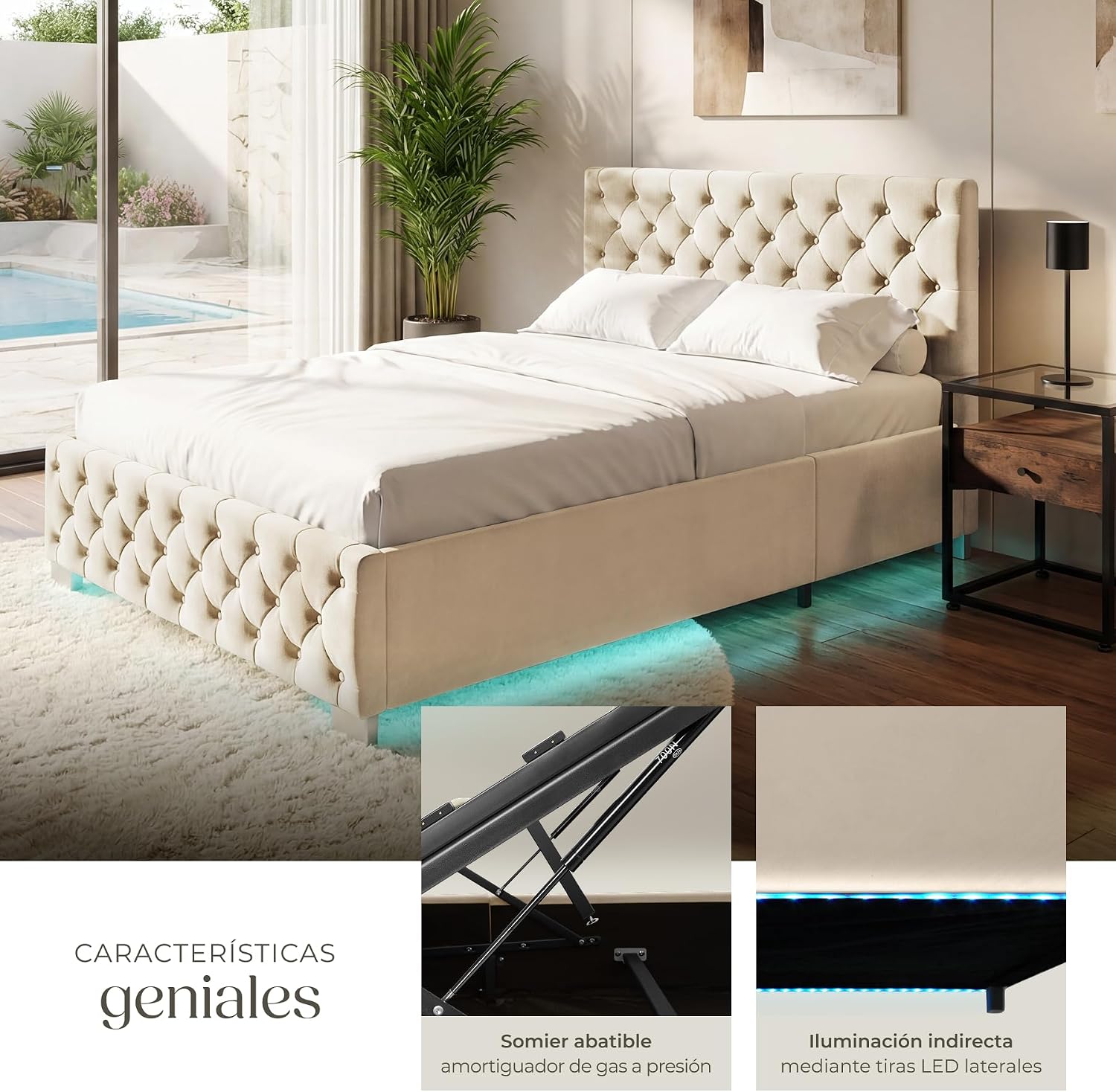 Thumbnail 4 de tectake® Cama Tapizada Terciopelo 217 x 187,5 cm