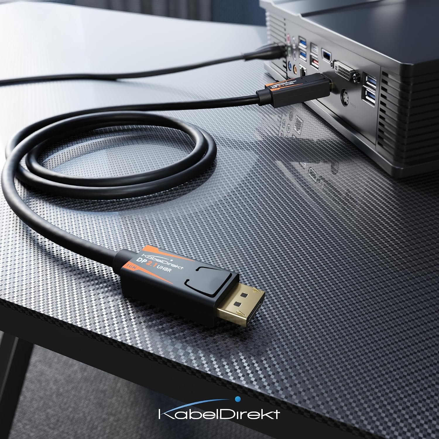 Detalle de KabelDirekt DisplayPort 2.1 Kabel 16K (DP80/UHBR) – 5 m für Gaming-PC/Monitor mit FreeSync/G-Sync