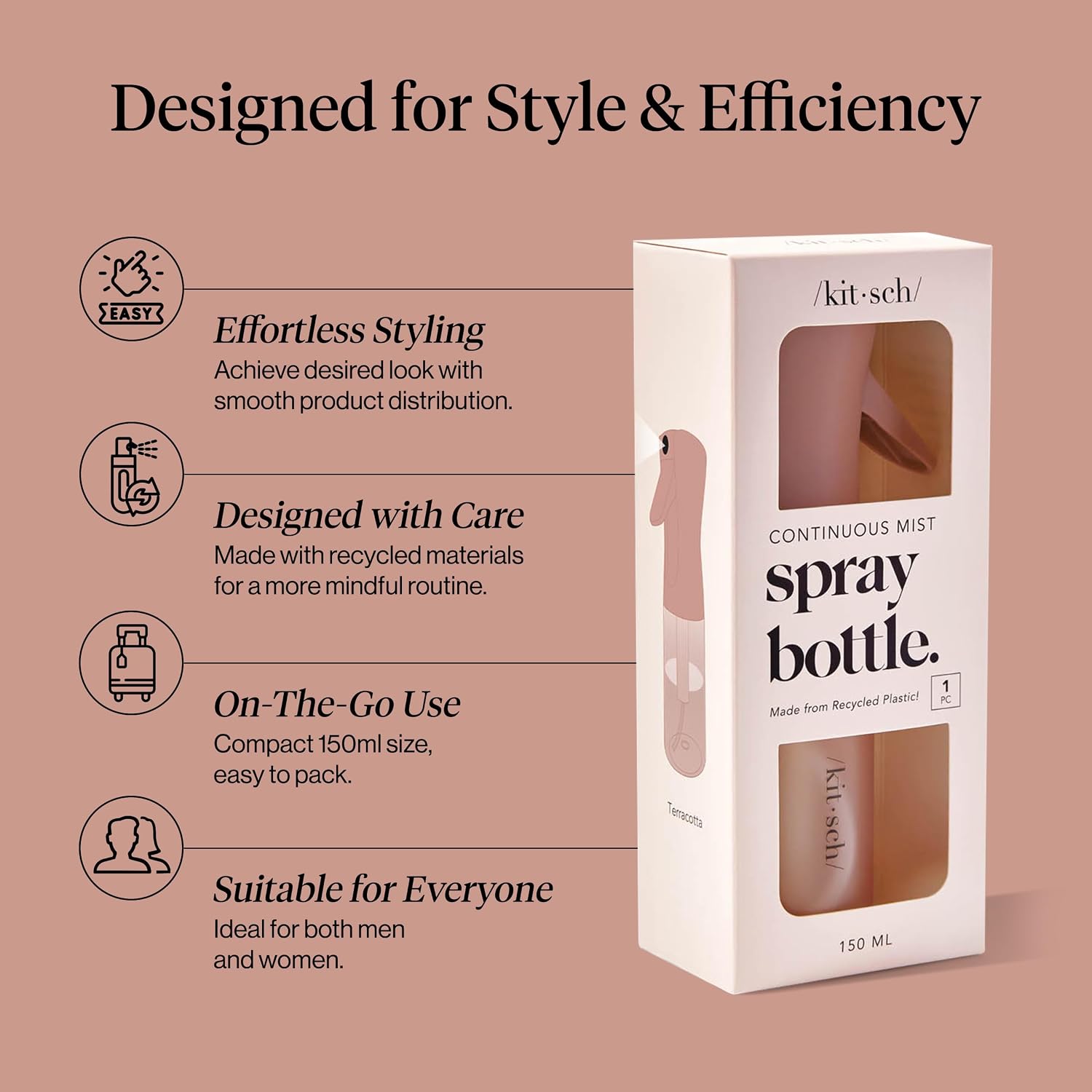 Detalle de Kitsch 64808 Continuous Spray Bottle for Hair, 150 ml, Terracotta