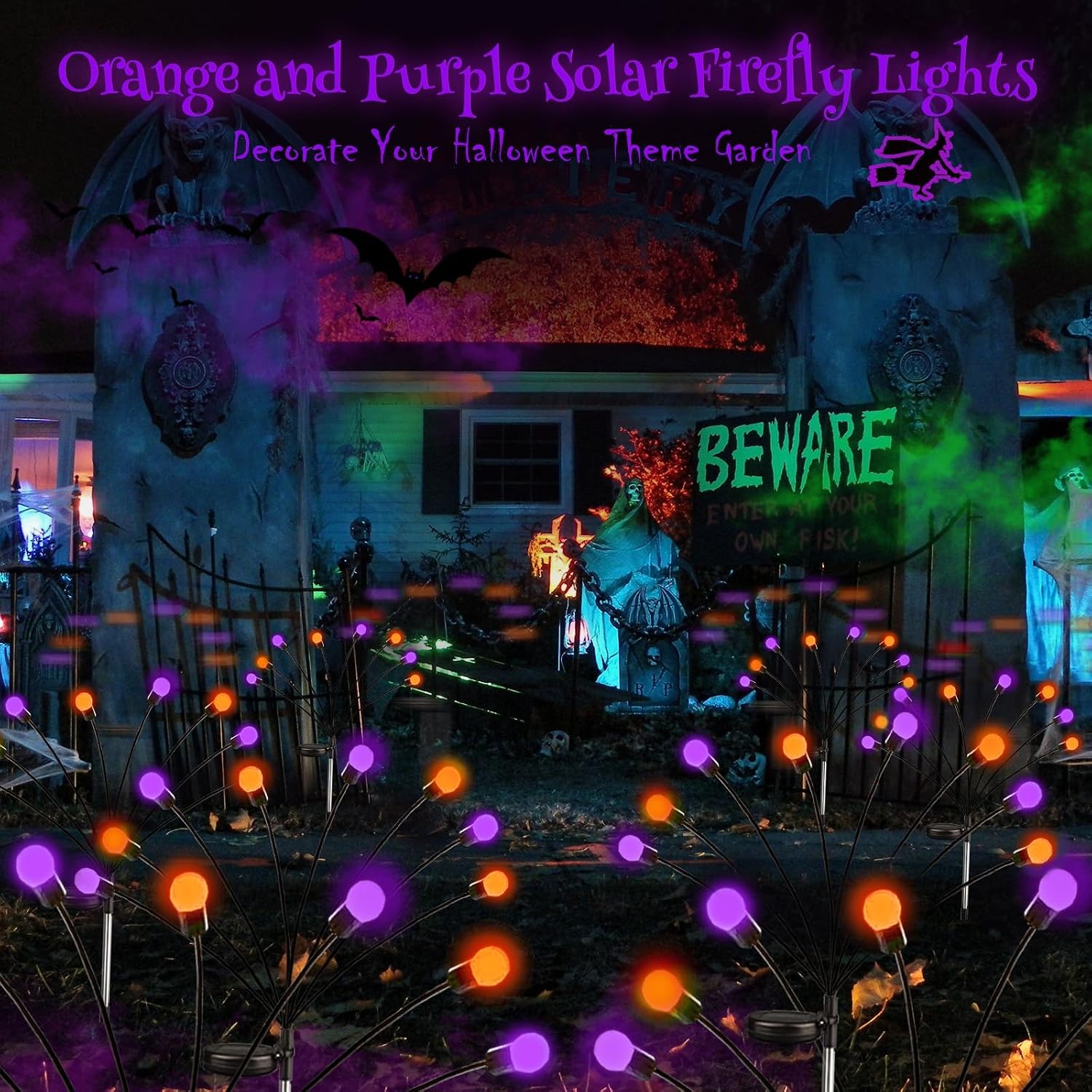 Detalle 2 de SANJICHA Solar Lights FFY 6-Pack Firefly Lights, Orange & Purple, 2 Modes
