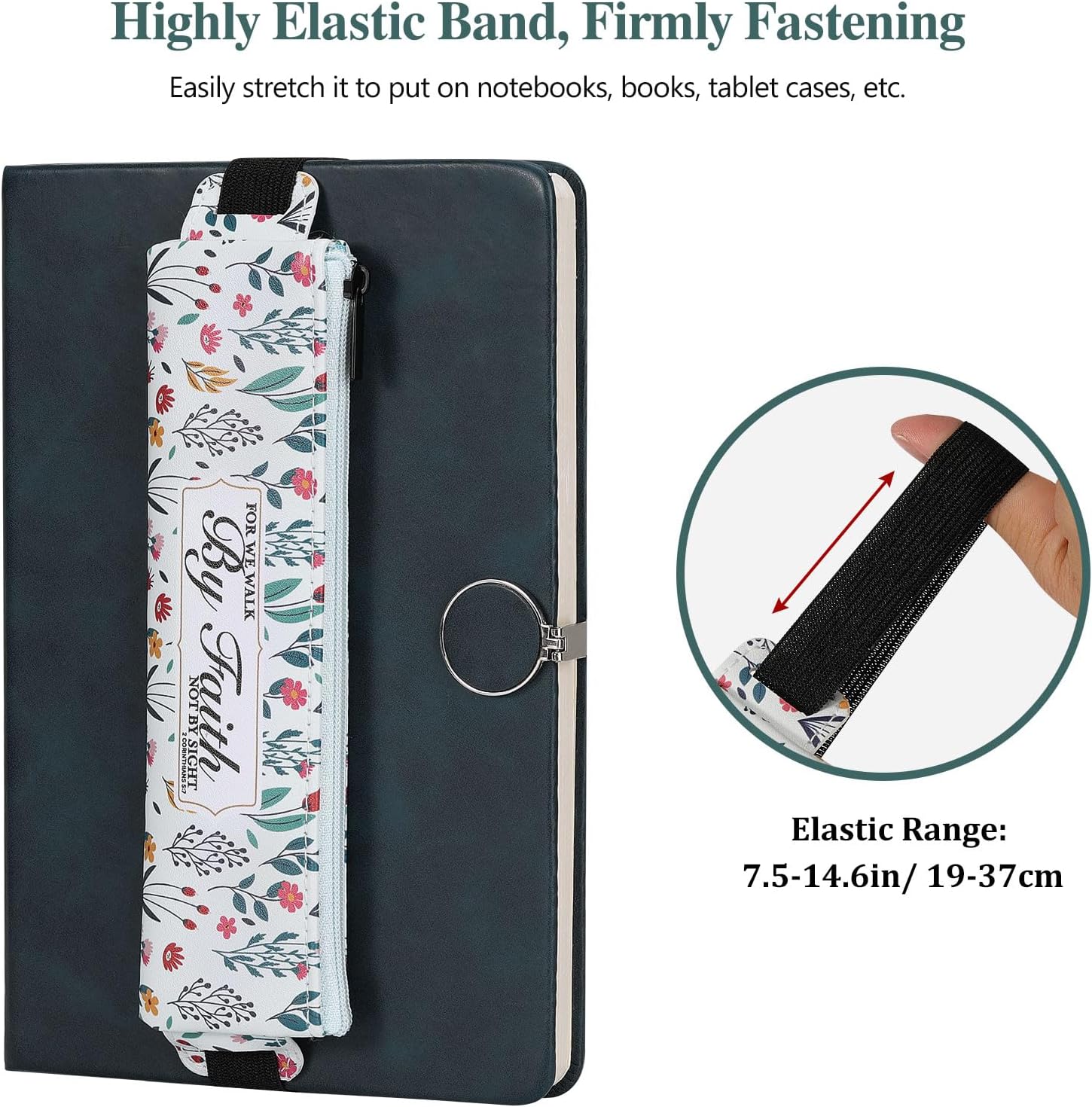 Detalle 2 de MoKo set di 4 portapenne elastici per taccuino in pelle PU con fascia regolabile