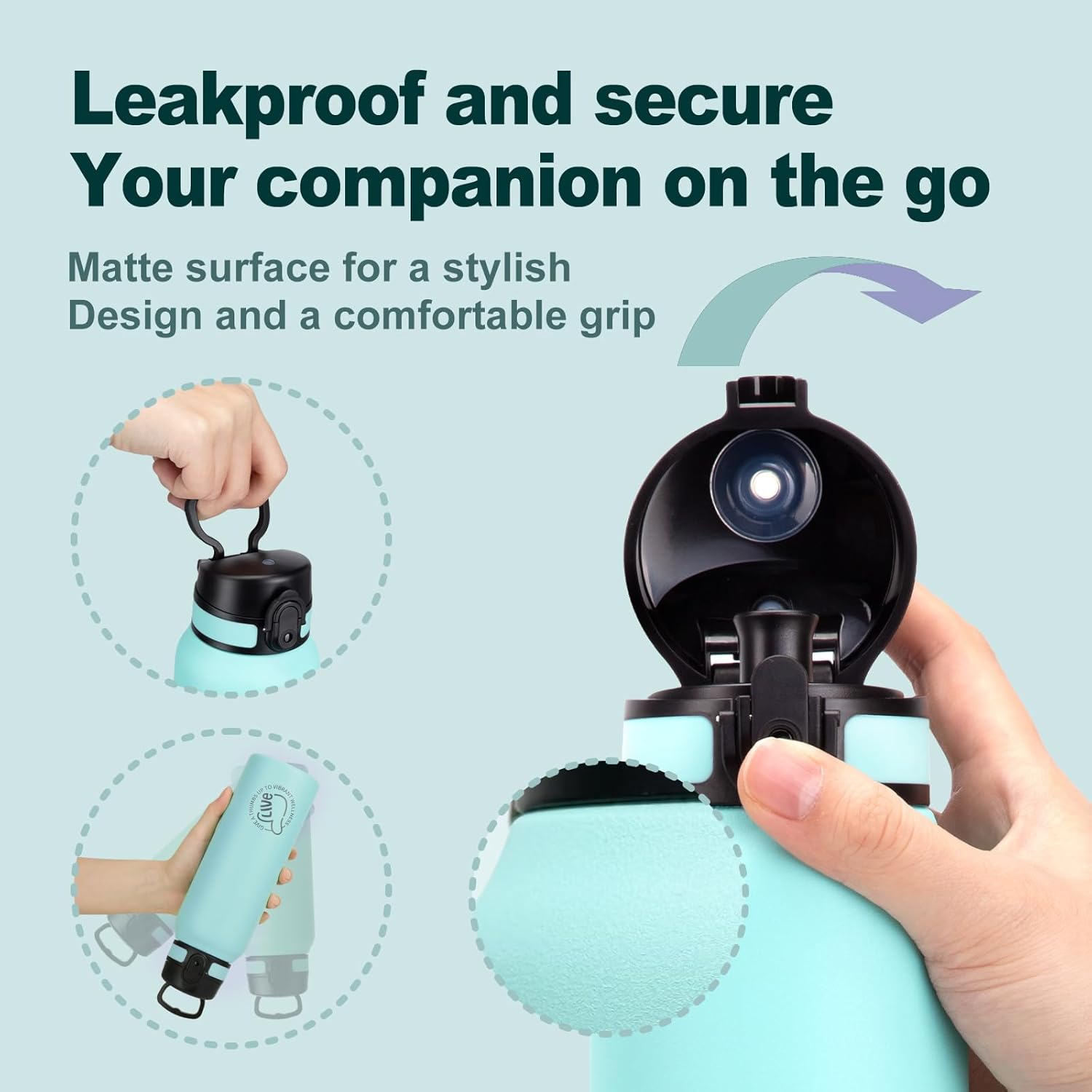 Thumbnail 2 de UZSPACE Stainless Steel Water Bottle 1l (970ml) – Double-Walled, Leakproof, Mint Green