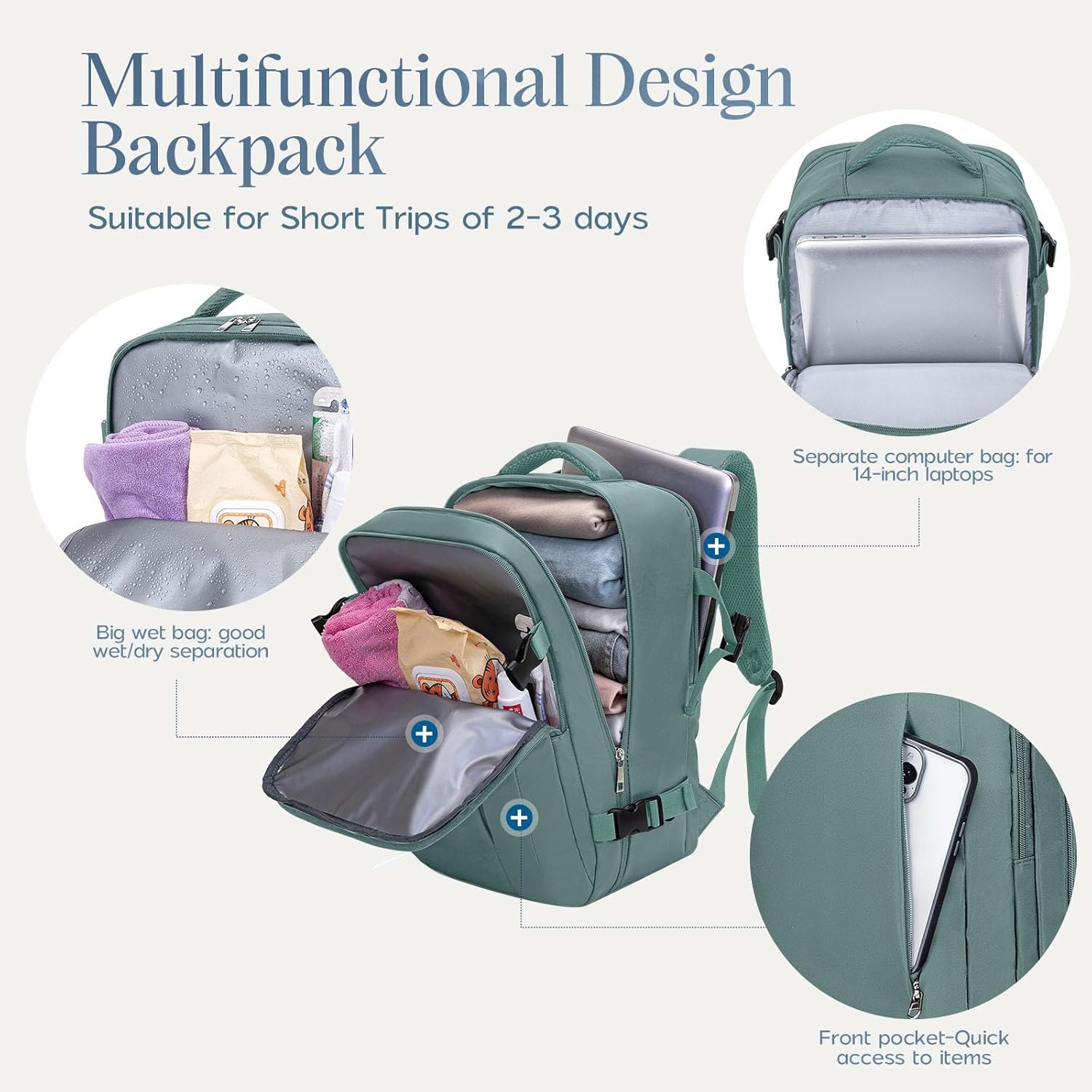 Thumbnail 5 de Xkdoai Ryanair cabin bag 40x30x20 travel backpack