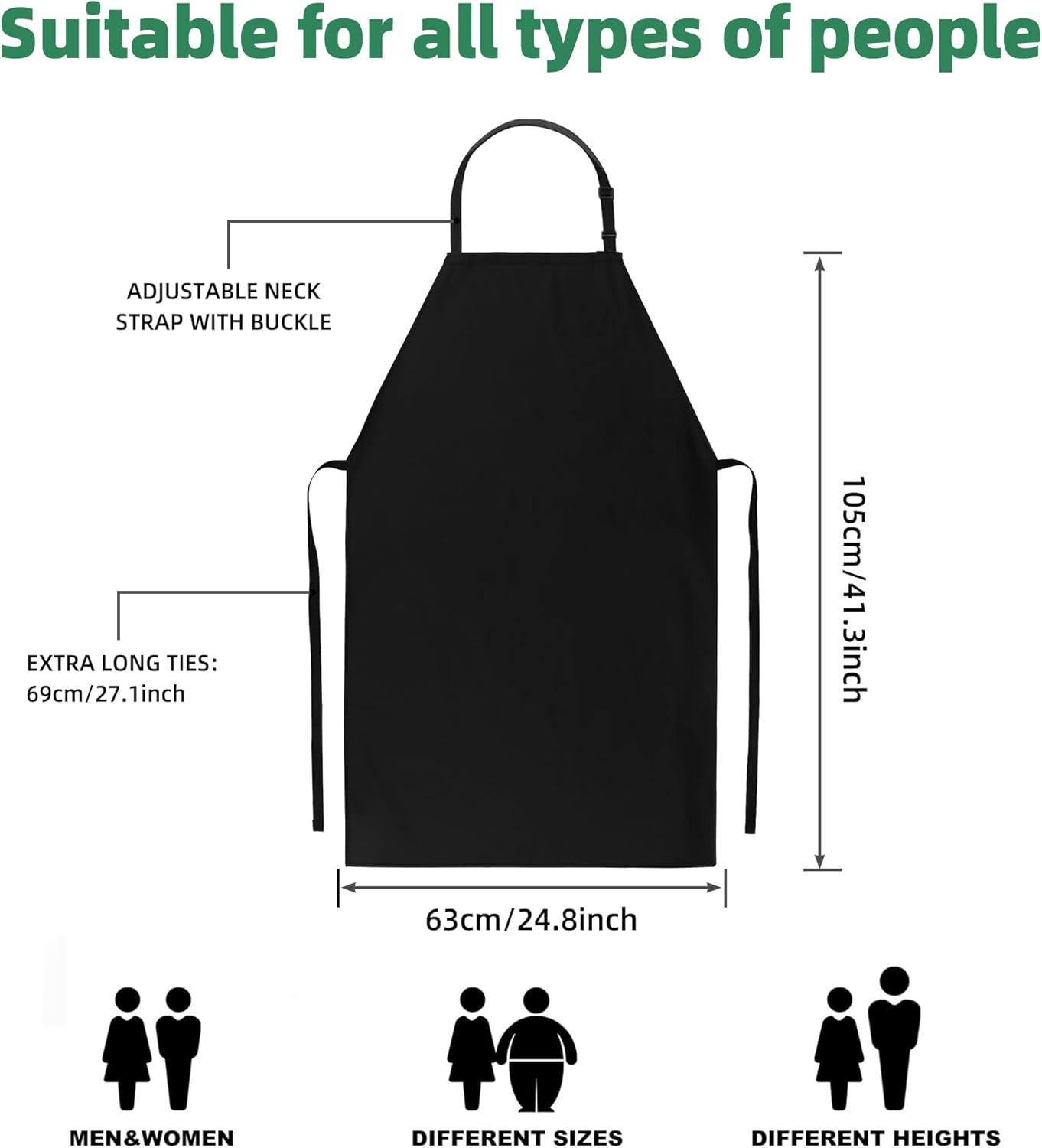 Detalle 2 de MIKI WELL Waterproof Apron (Black) – 41.3 Inch Heavy-Duty Chemical Resistant Work Chef Apron