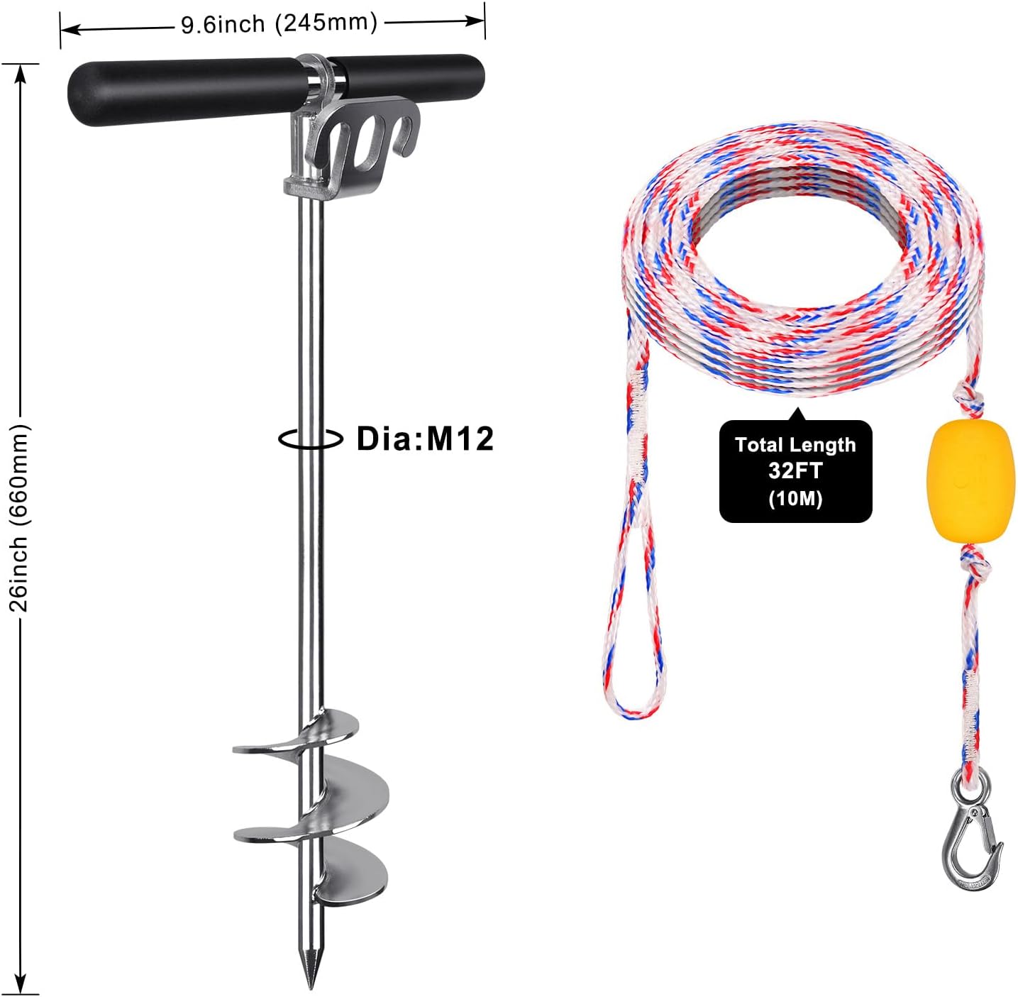 Detalle de BeneLabel Bootanker für Strand- und Bootsverankerung – 66 cm, 975 cm Seilhaak, inkl. Aufbewahrungstasche