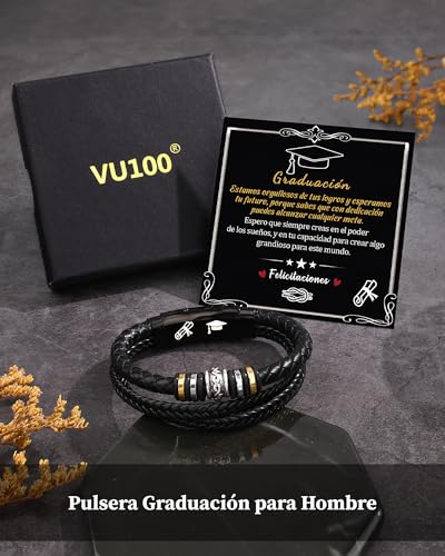 Thumbnail 5 de VU100 Pulsera de Graduación 2026 – Regalo en Cuero para Hombre y Niño, con Mensaje Motivador