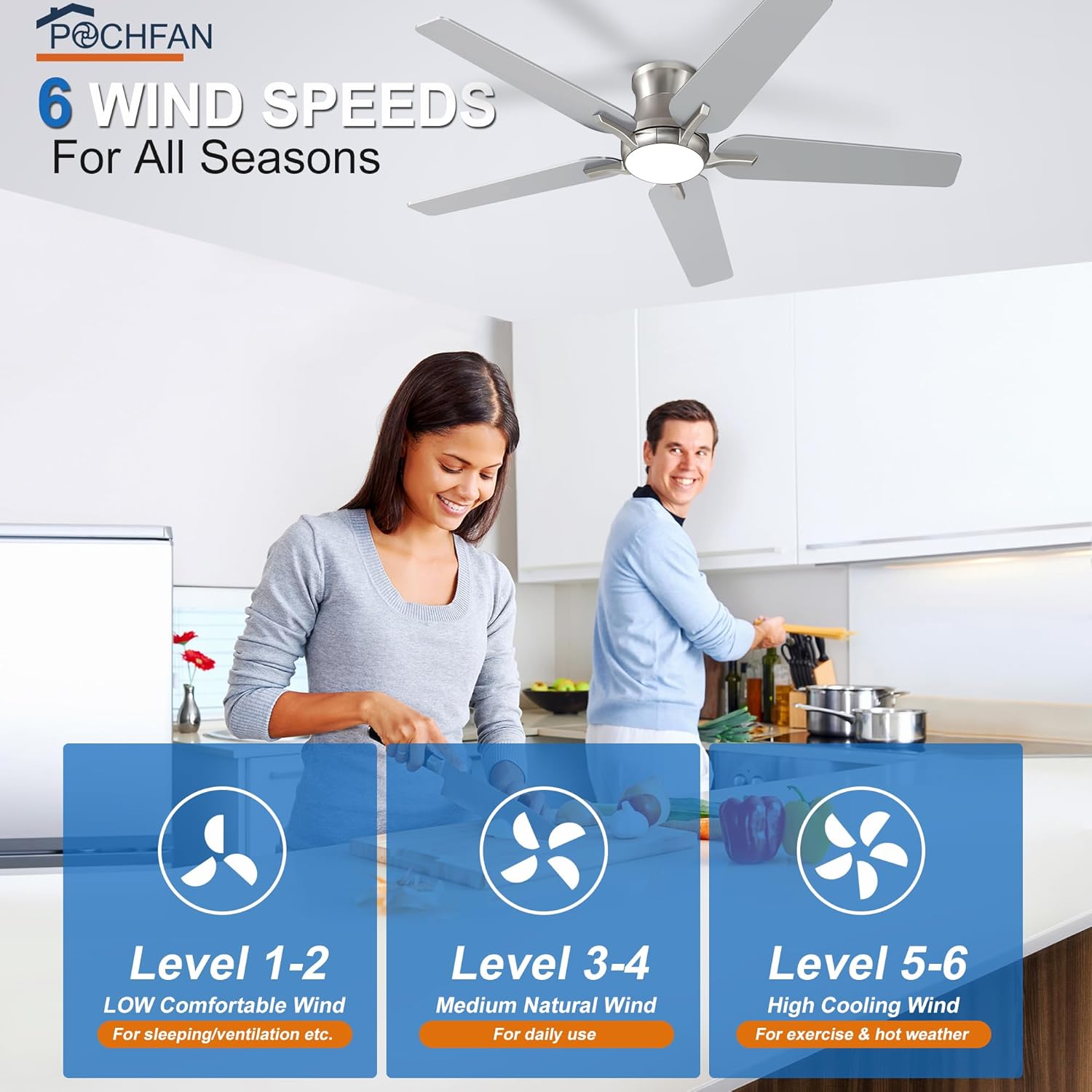 Detalle de POCHFAN 52 Inch ceiling fan with lights
