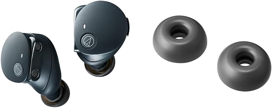 Detalle de オーディオテクニカ ATH-CKS50TW2 BK(E) 完全ワイヤレスイヤホン、重低音・ノイズキャンセリング搭載、AT-ER500 Mサイズ付き