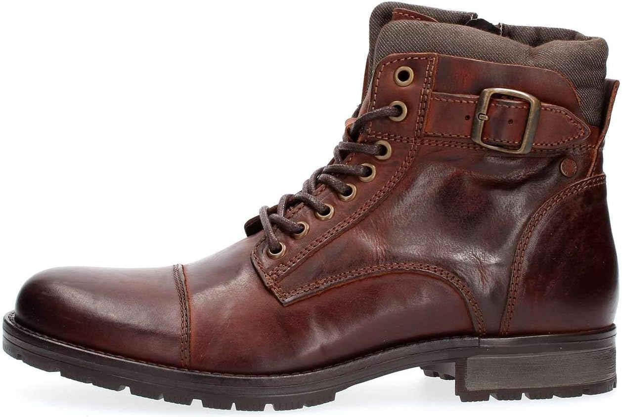 Detalle de JACK & JONES Jfwalbany : boots biker en cuir marron pour homme