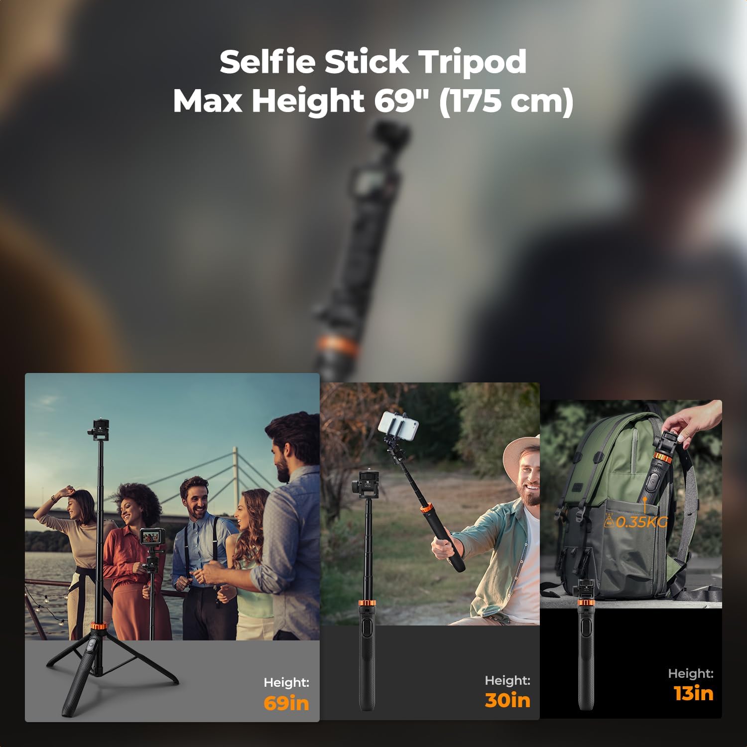 Detalle de K&F Concept 69''/175cm iPhone Selfie Stick Tripod with Phone Holder