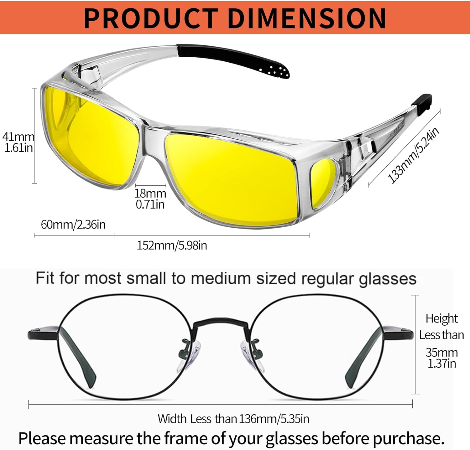 Detalle de KANASTAL Fit Over Sonnenbrille für Übergrößen – überziehbare, polarisierte UV400 Sonnenbrille (quadratisch, für Brillenträger)