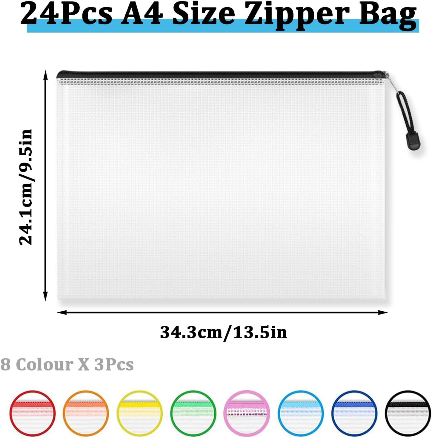 Detalle de A4 zip document wallets, 24 pack PVC
