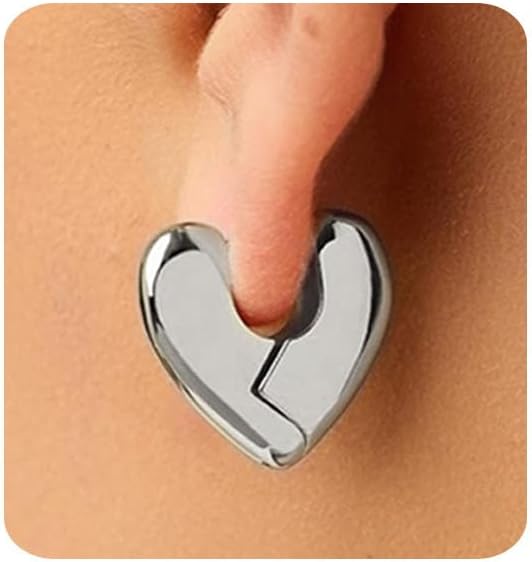 Detalle de MUMREUES Ohrringe Damen – Kreis-Ohrringe mit Herzsilhouette, 14k vergoldet