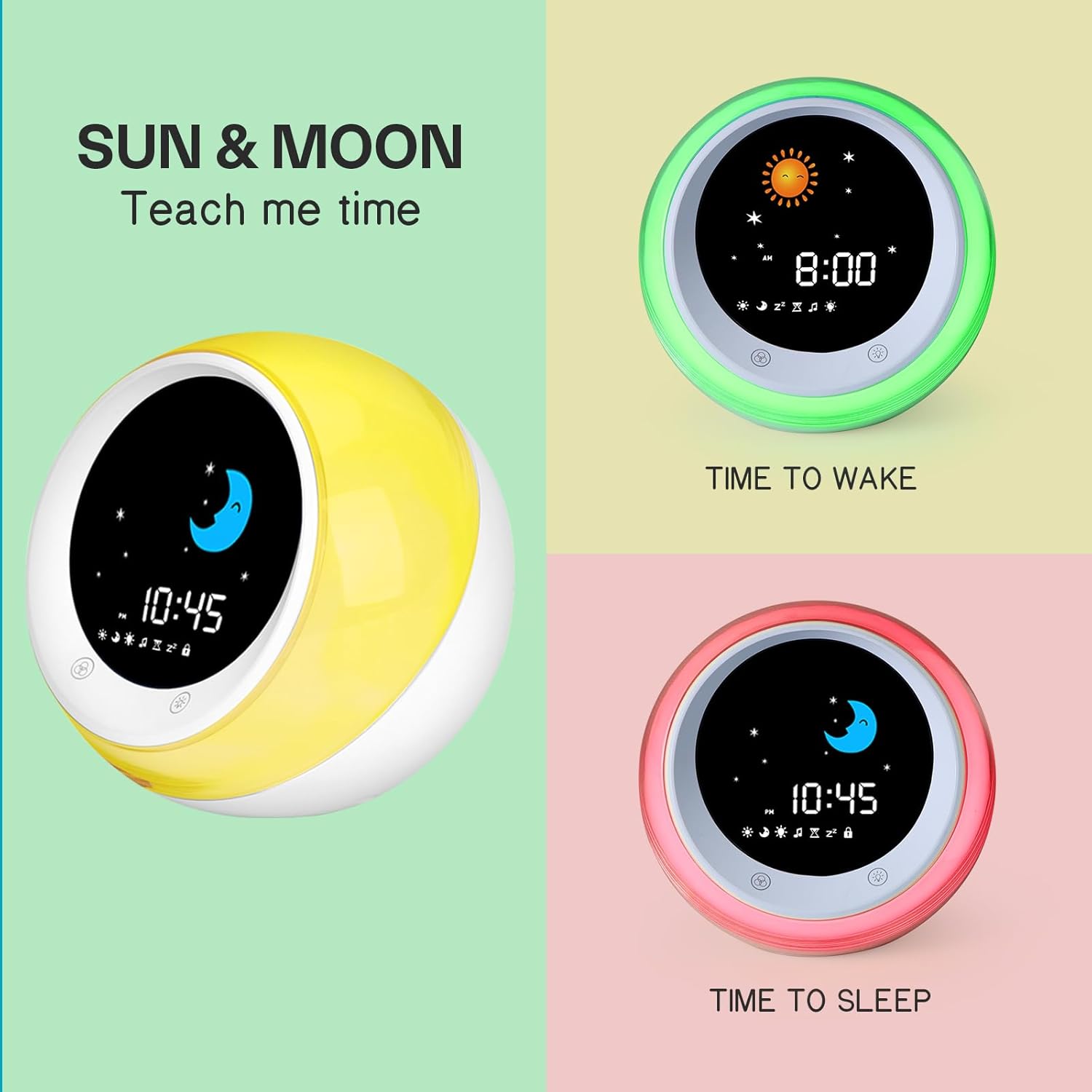 Detalle de iHoo Toddlers Sleep Training Clock: Sun & Moon Wake Clock for 2–9 Years