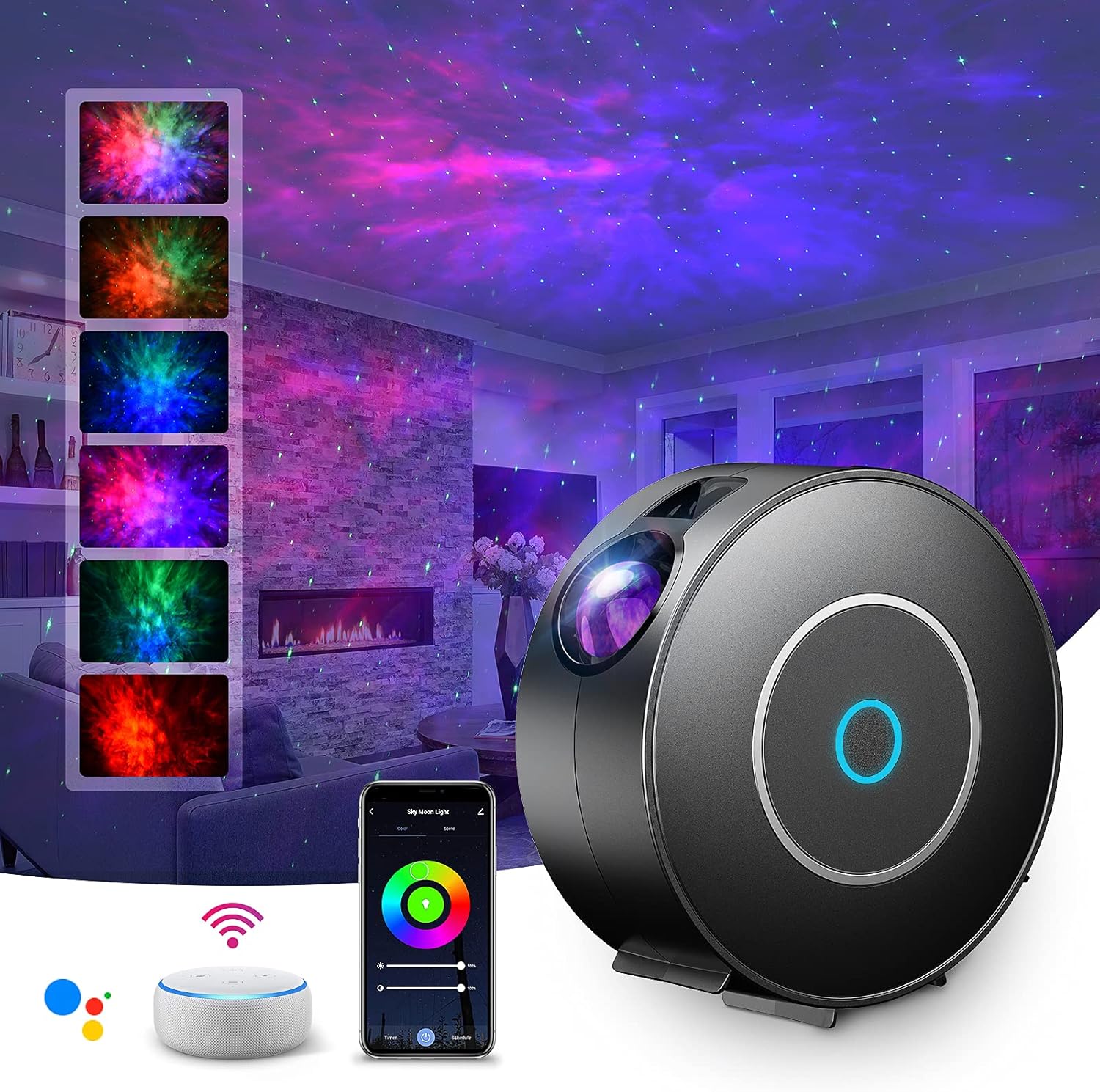 Detalle de LED Alexa Sternenhimmel Projektor von SUPPOU – Smartes 3D‑Galaxy‑Nachtlicht mit Dimming, Sprachsteuerung und WiFi
