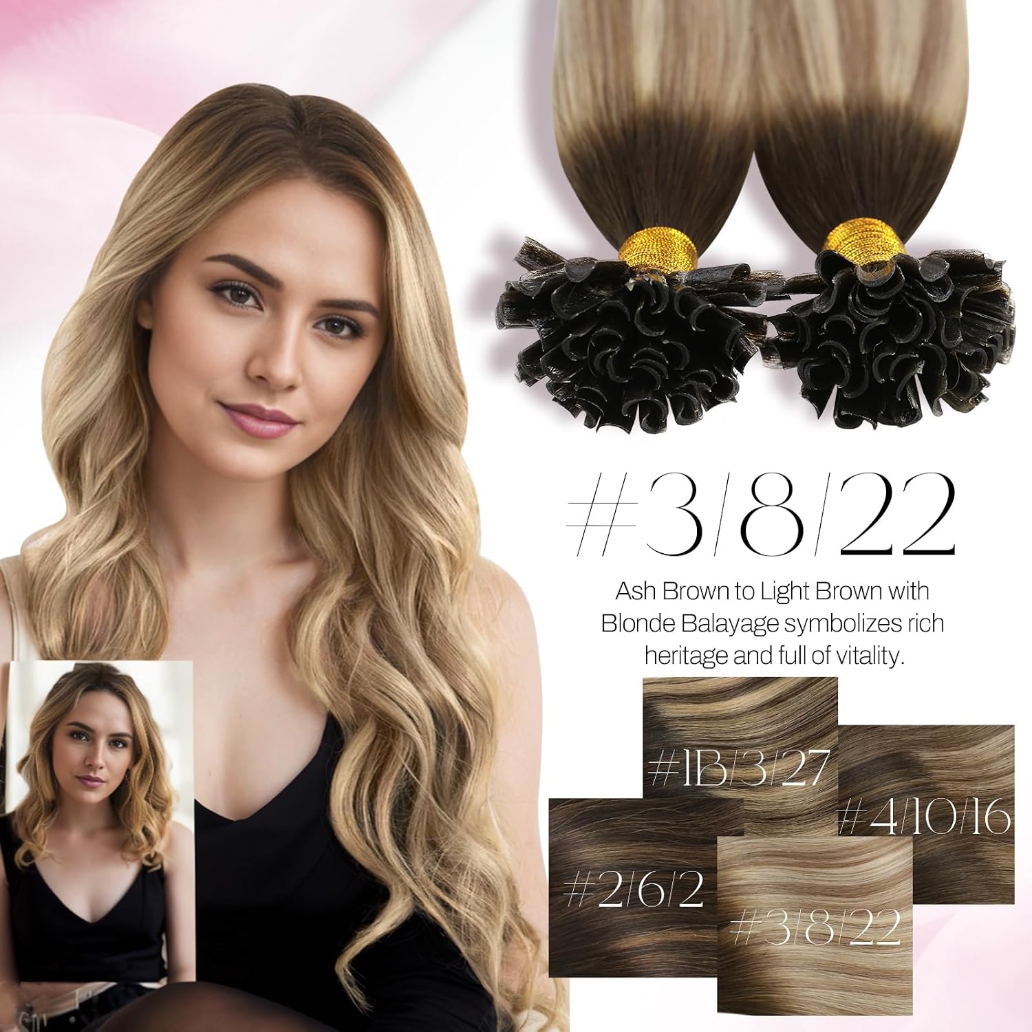 Detalle de Moresoo Echthaar Bondings – Keratin U tipi Extensions, Braun Ombre Blond, 55 cm, 50 g