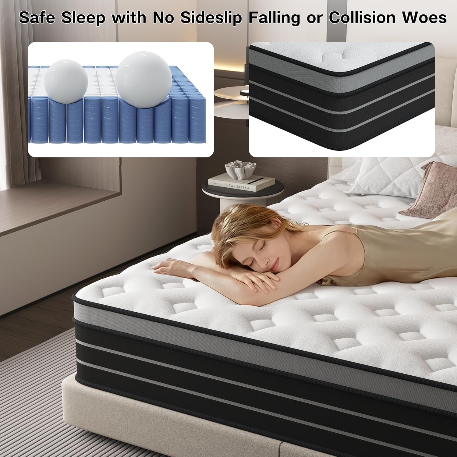 Detalle de CBAEC-RSN Double Mattress 4FT6: 10 inch gel memory foam, 7-zone pocket springs (medium plush/medium firm)