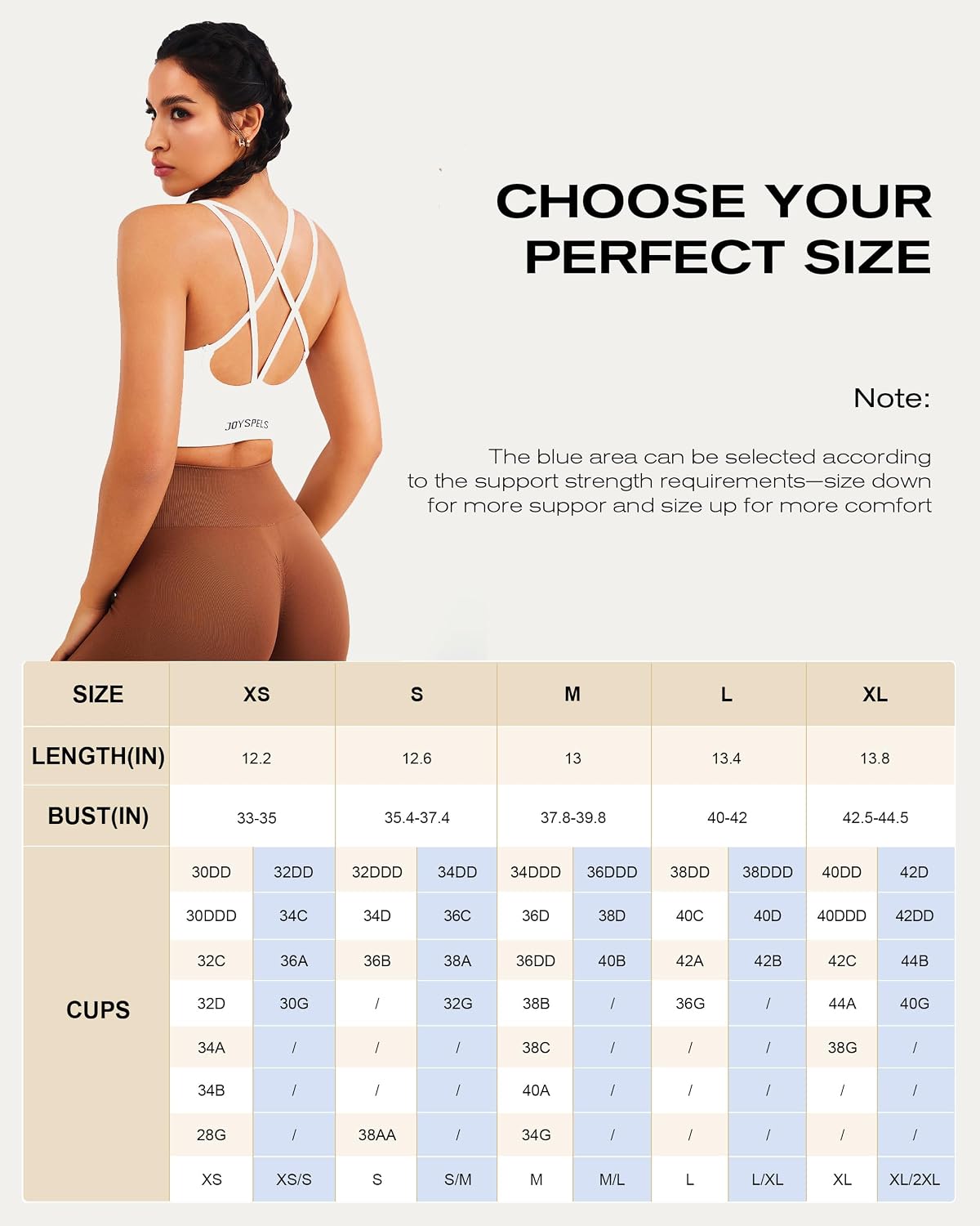 Detalle 2 de JOYSPELS Women's Seamless Longline Sports Bra – Slim Strap, 4-Way Stretch Yoga Top with Removable Pads
