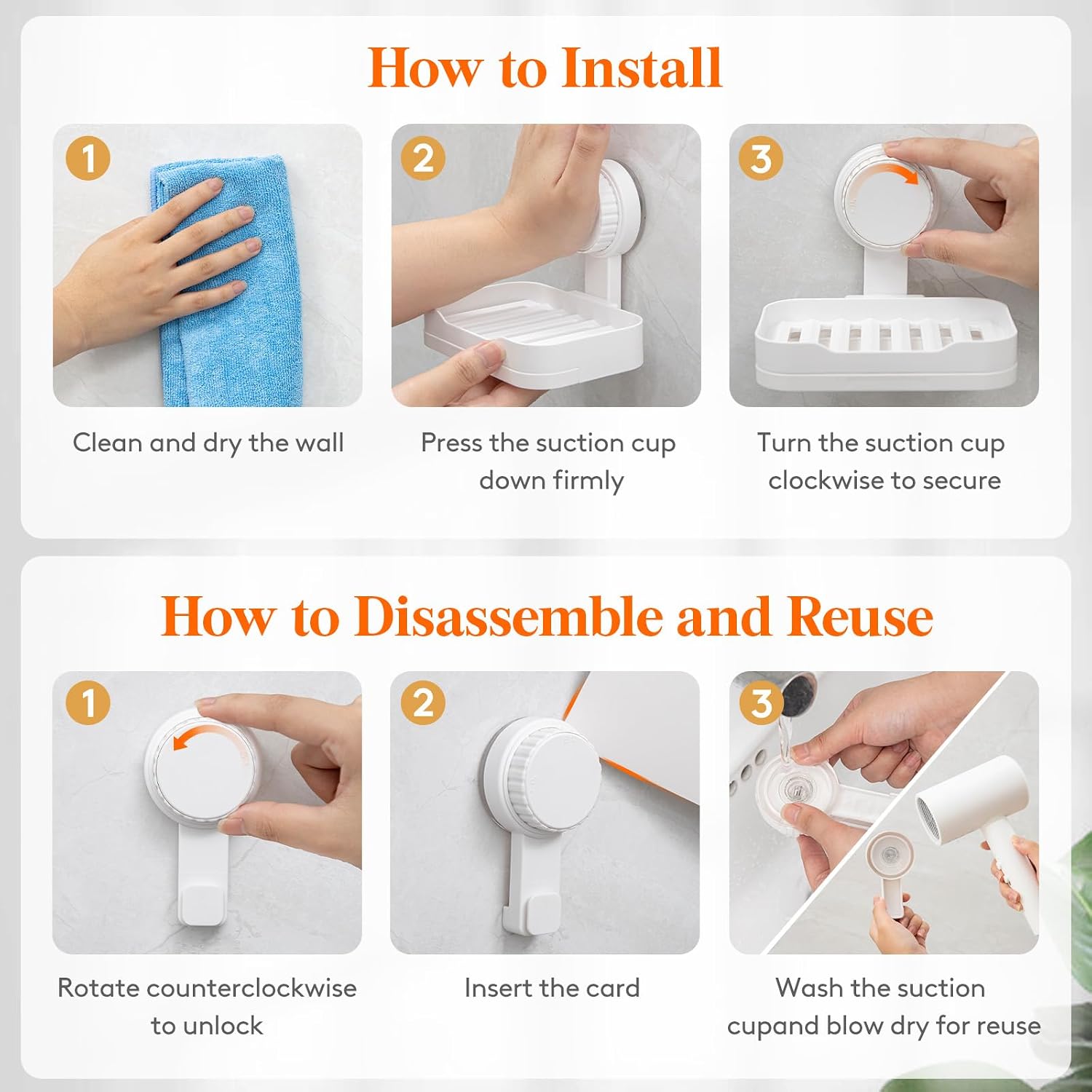 Thumbnail 5 de Lifewit 24408 Suction-Cup Soap Dish, White Plastic with Drainage Tray