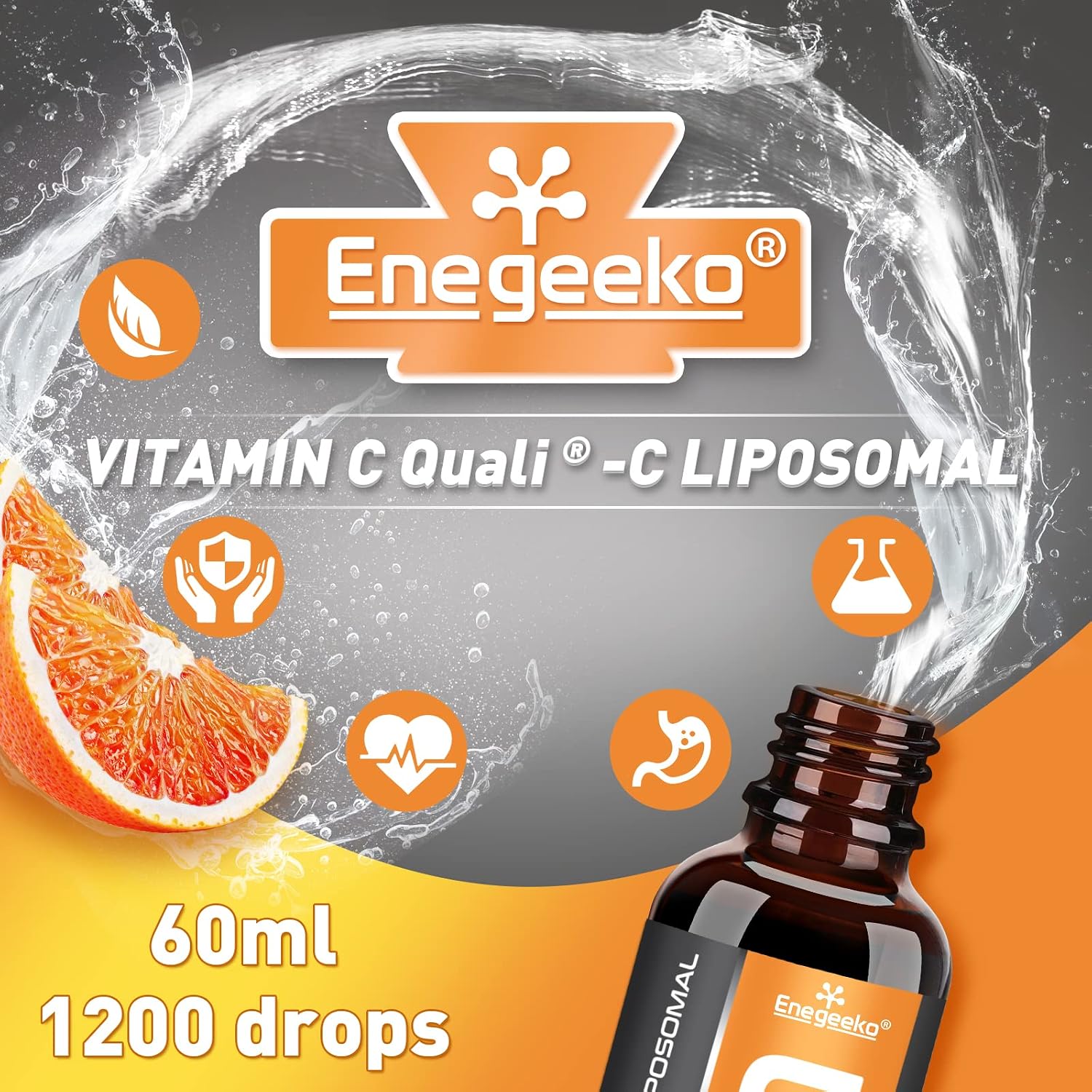 Thumbnail 6 de Liposomales Vitamin C 2000 mg mit Quali-C – pH-neutral, vegan, Nicht-GVO, Tropfen (60 ml, 2er Pack)