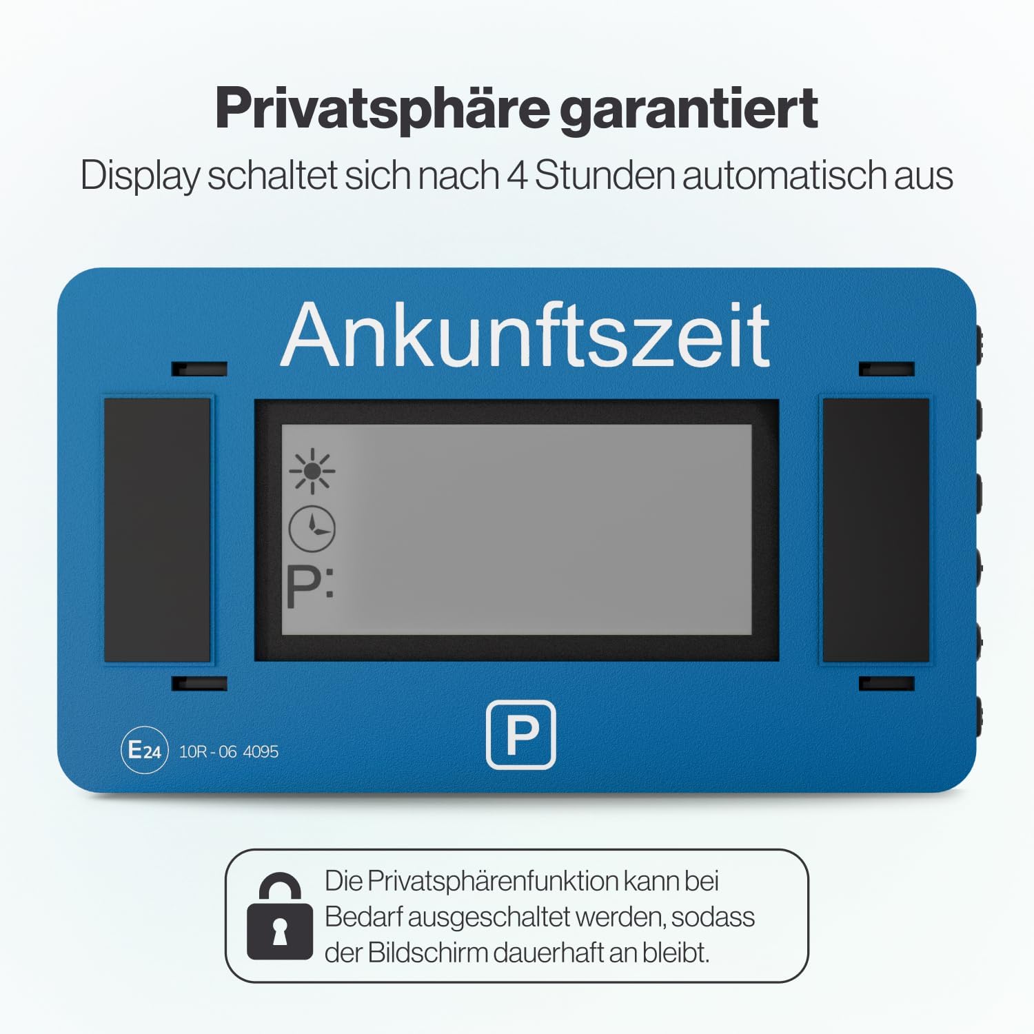 Detalle de Parkwächter V2 elektronische Parkscheibe mit StVO-Zulassung (ECE E24 10R – 06 4095) – Automatik, wechselbare Taktung, blau